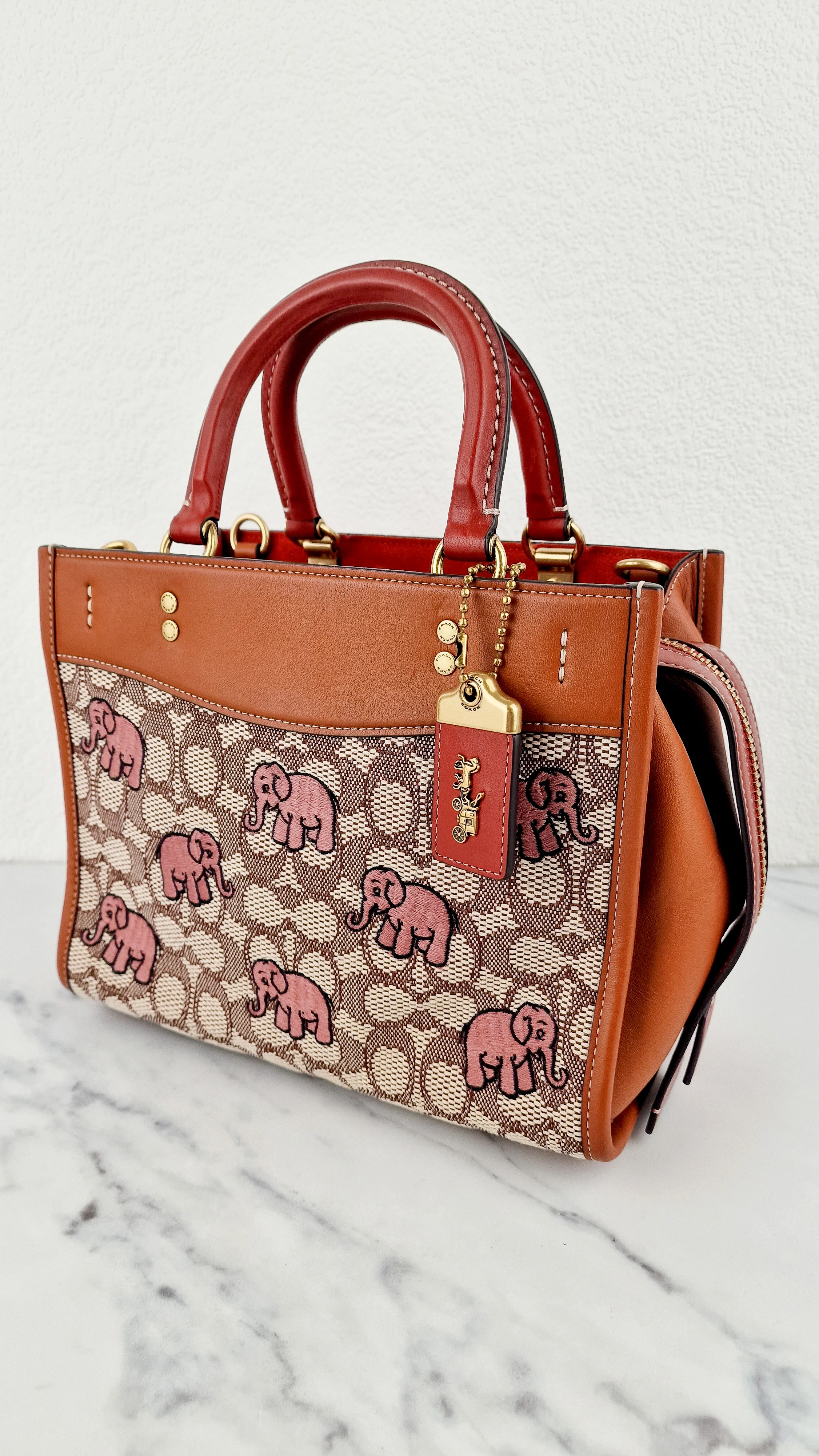 Coach Rogue 25 Signature Textile Jacquard with Embroidered Pink Elephants Handbag Coach C6165 - Image 3