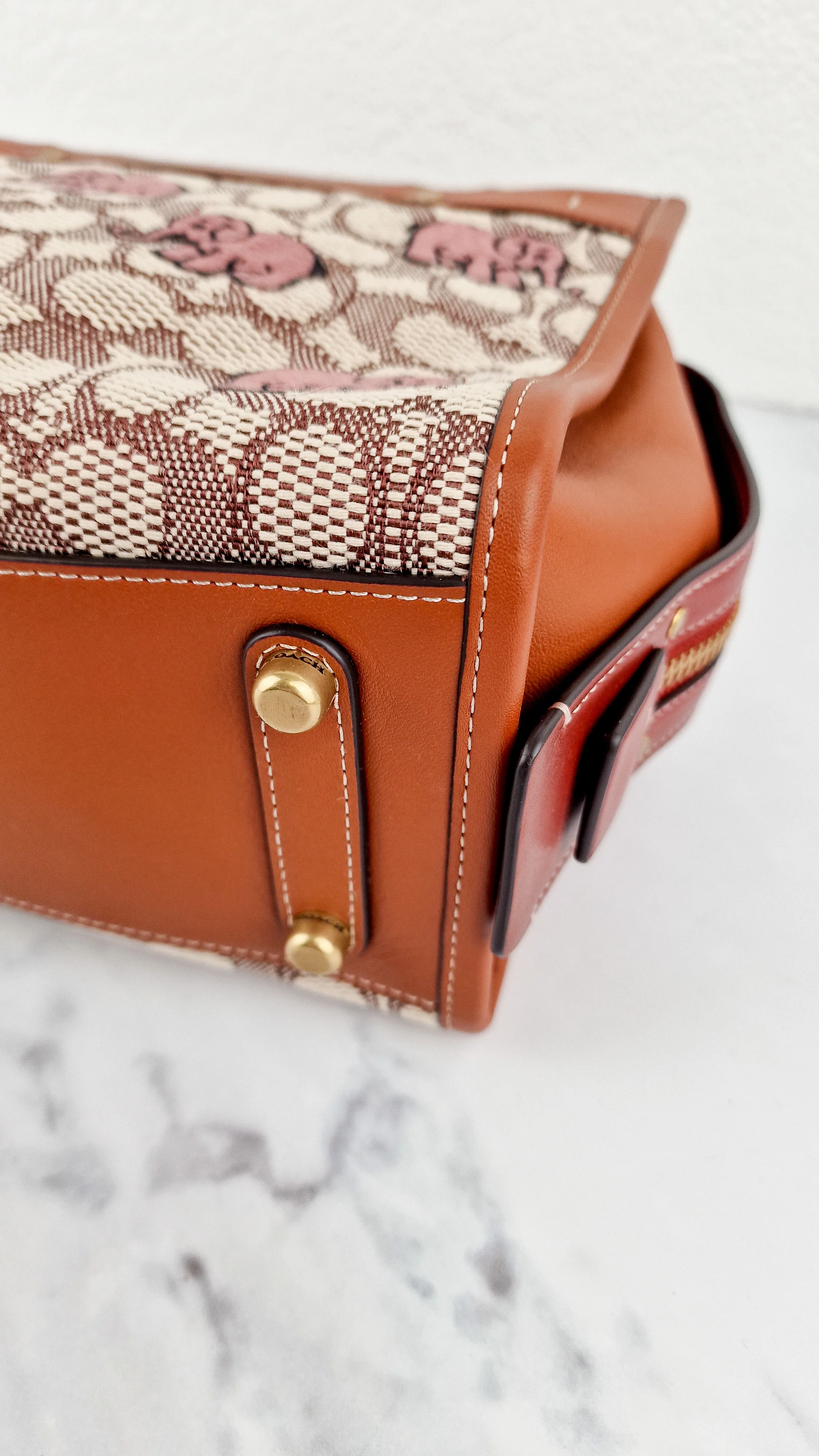 Coach Rogue 25 Signature Textile Jacquard with Embroidered Pink Elephants Handbag Coach C6165 - Image 9