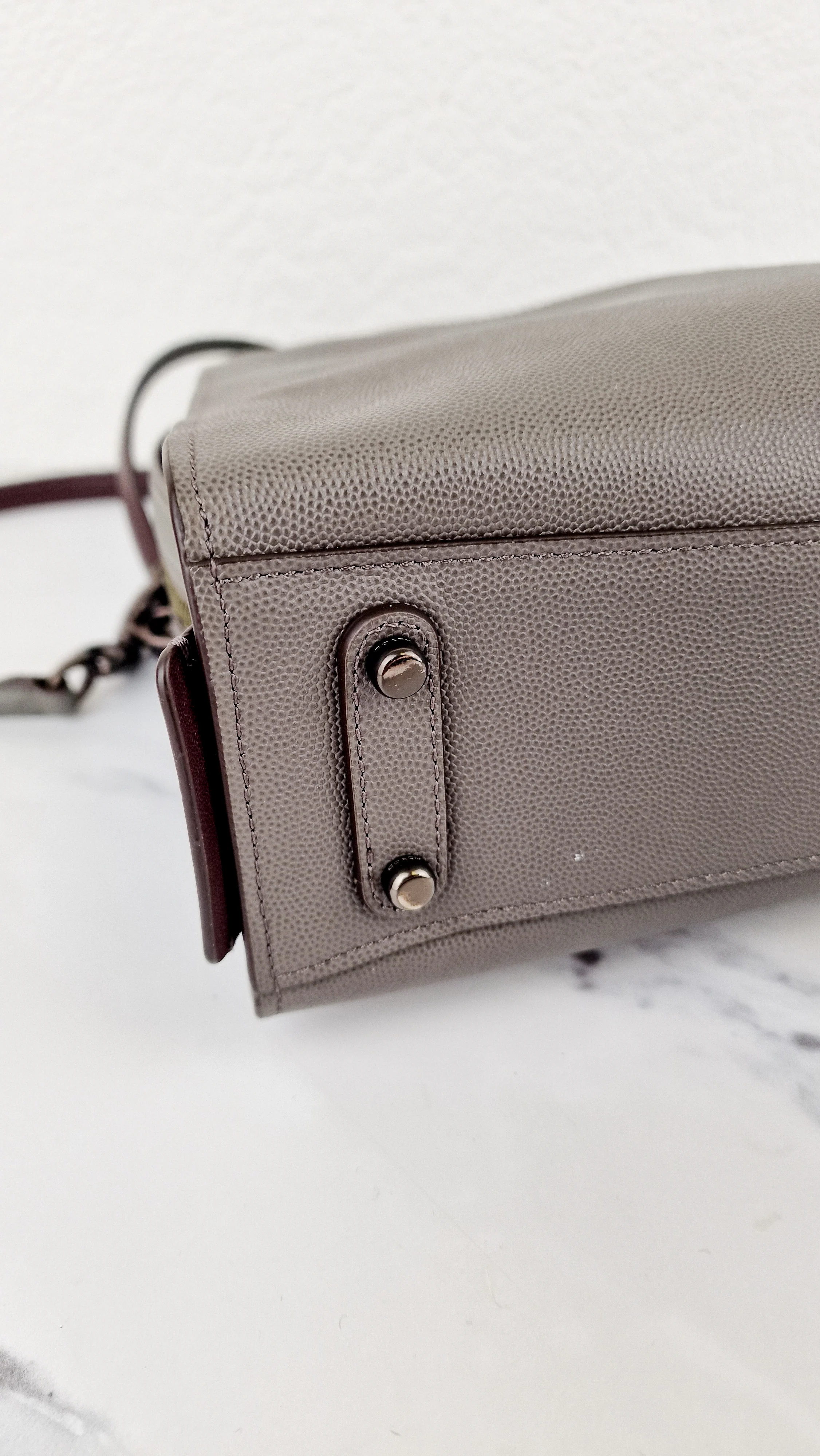 Coach Rogue Shoulder Bag in Grey Grain Leather with Oxblood Lining & C Chain - Coach 26829 - Image 11