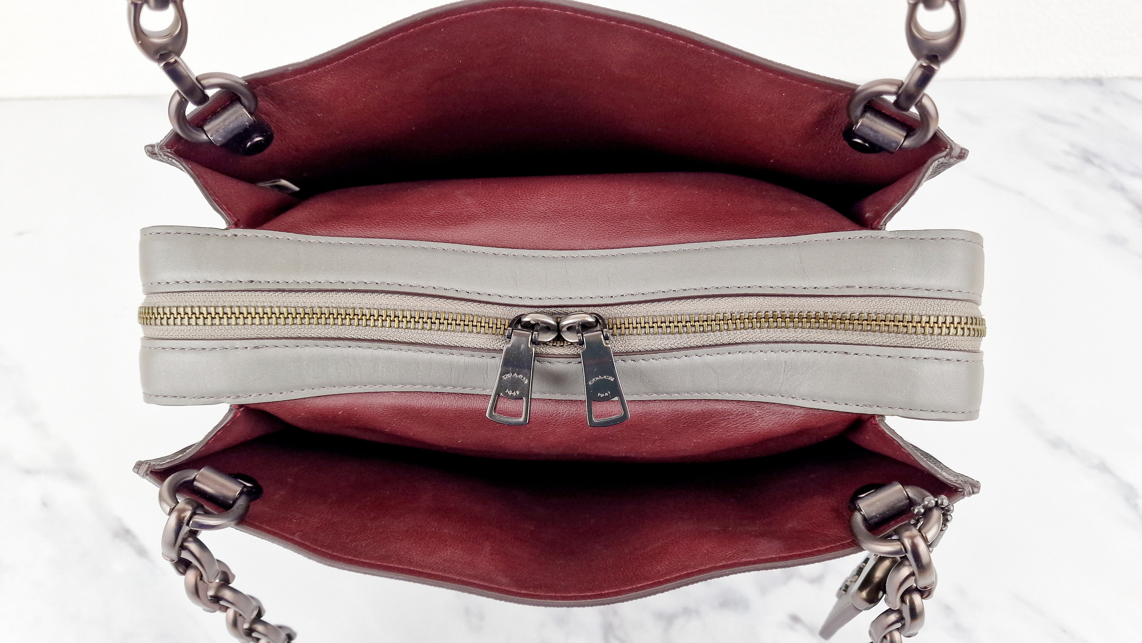 Coach Rogue Shoulder Bag in Grey Grain Leather with Oxblood Lining & C Chain - Coach 26829 - Image 13