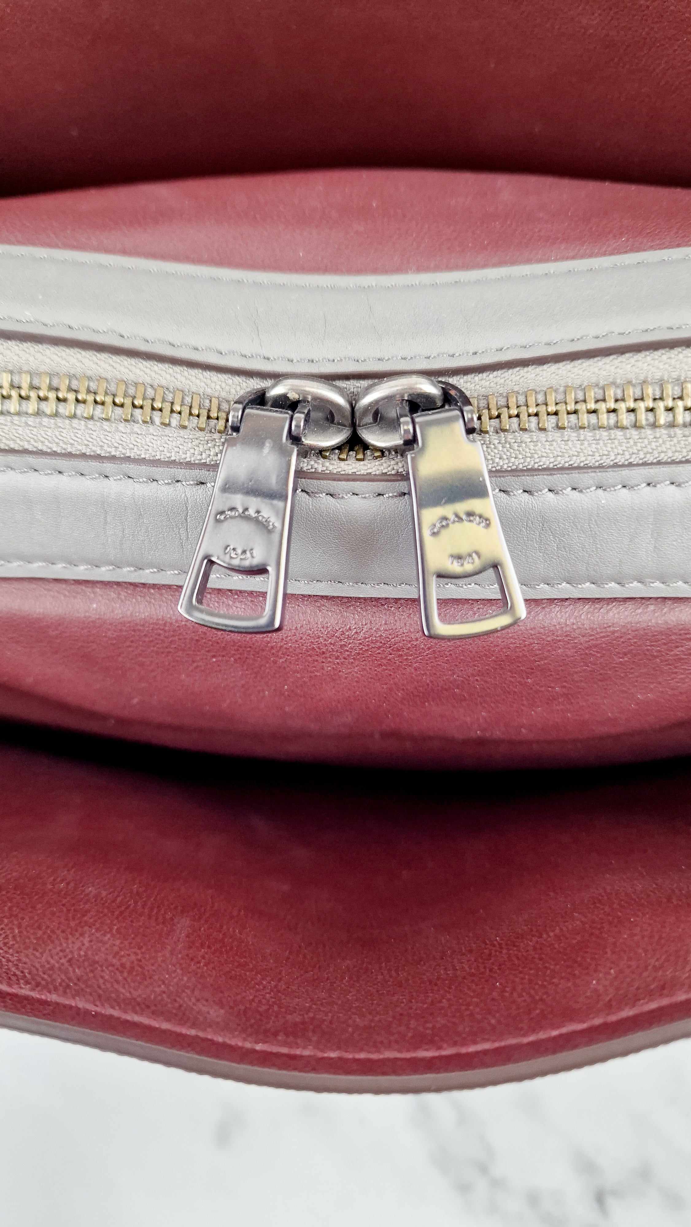 Coach Rogue Shoulder Bag in Grey Grain Leather with Oxblood Lining & C Chain - Coach 26829 - Image 14