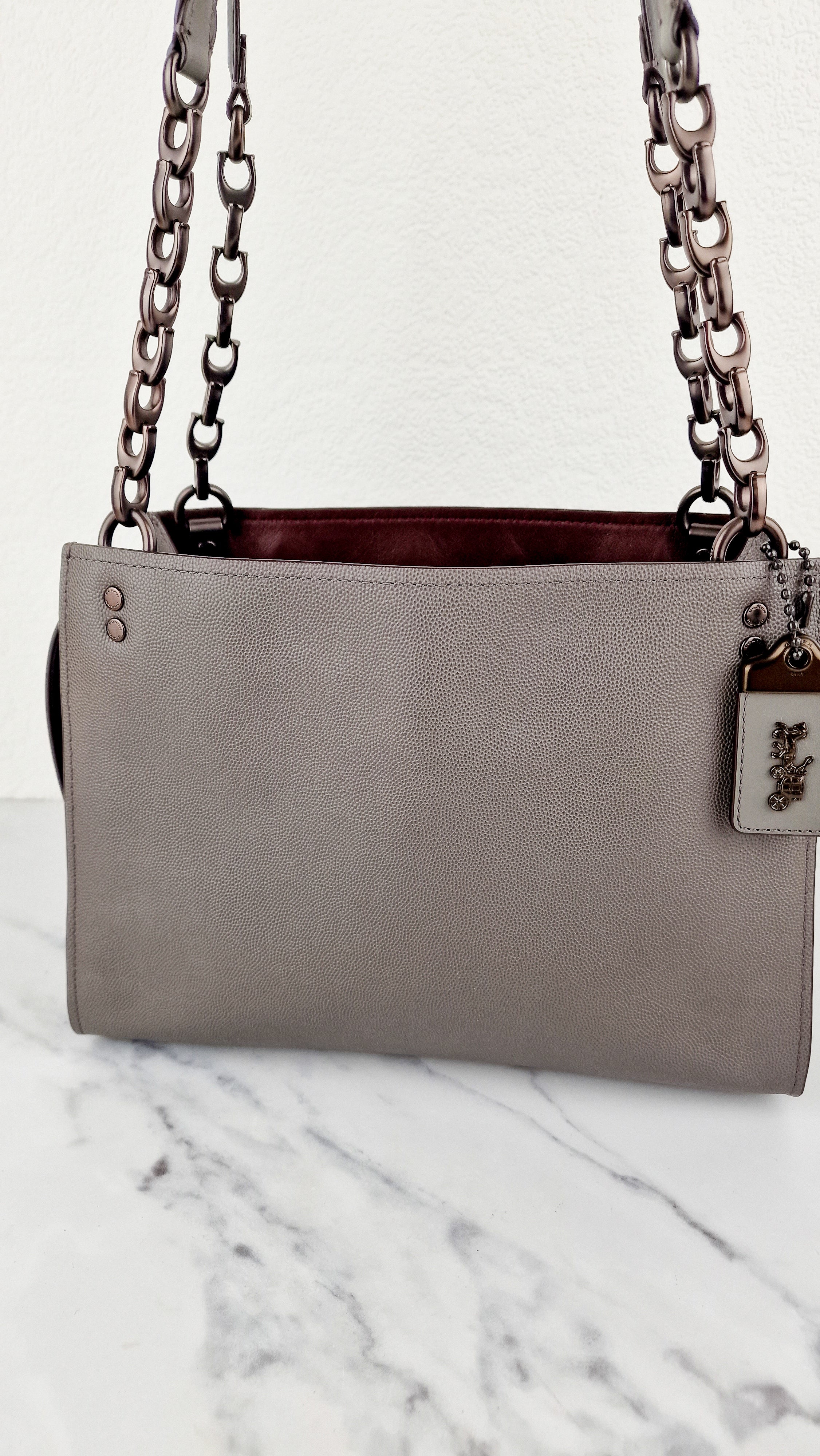Coach Rogue Shoulder Bag in Grey Grain Leather with Oxblood Lining & C Chain - Coach 26829 - Image 5