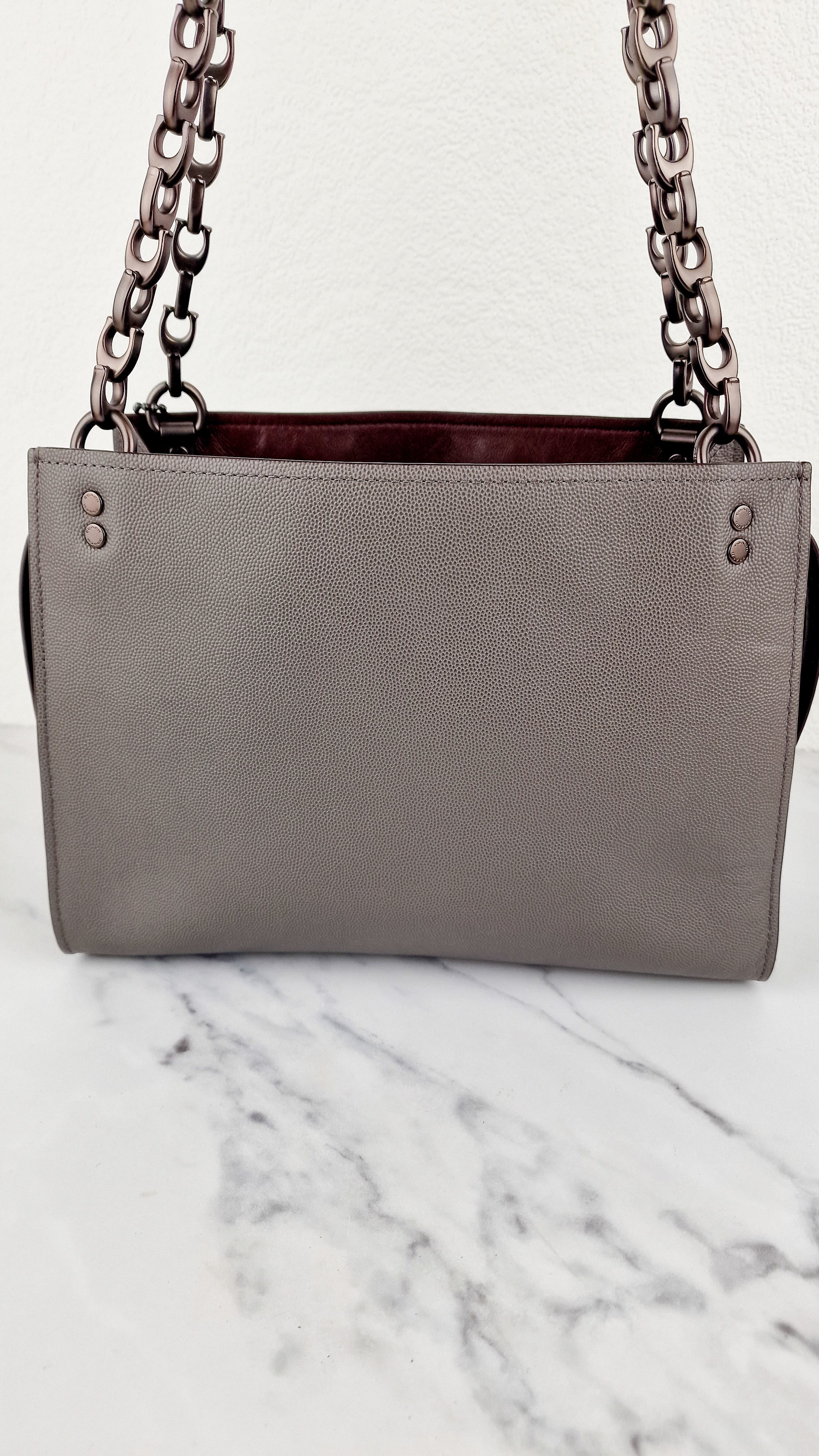 Coach Rogue Shoulder Bag in Grey Grain Leather with Oxblood Lining & C Chain - Coach 26829 - Image 7