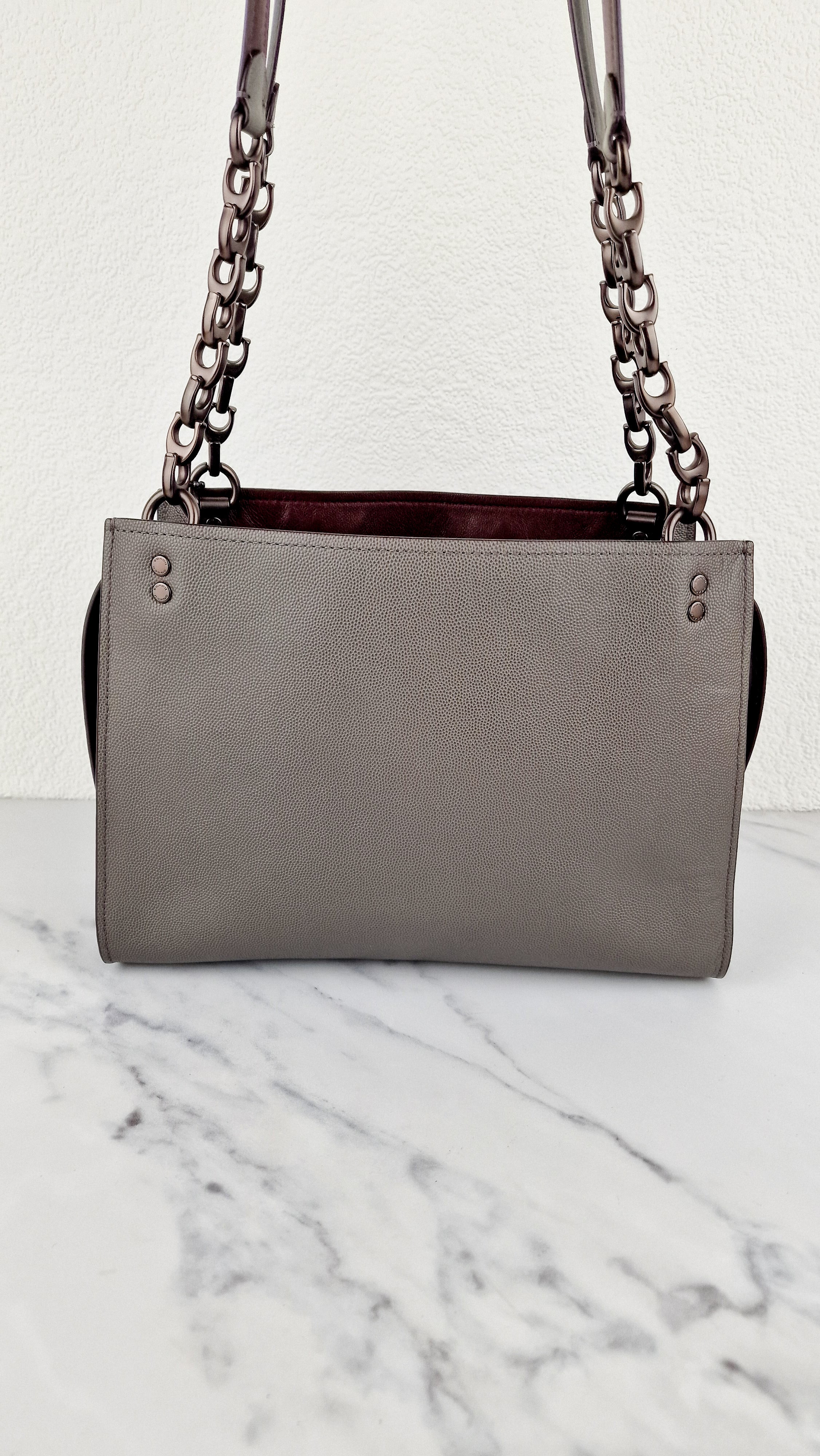 Coach Rogue Shoulder Bag in Grey Grain Leather with Oxblood Lining & C Chain - Coach 26829 - Image 8