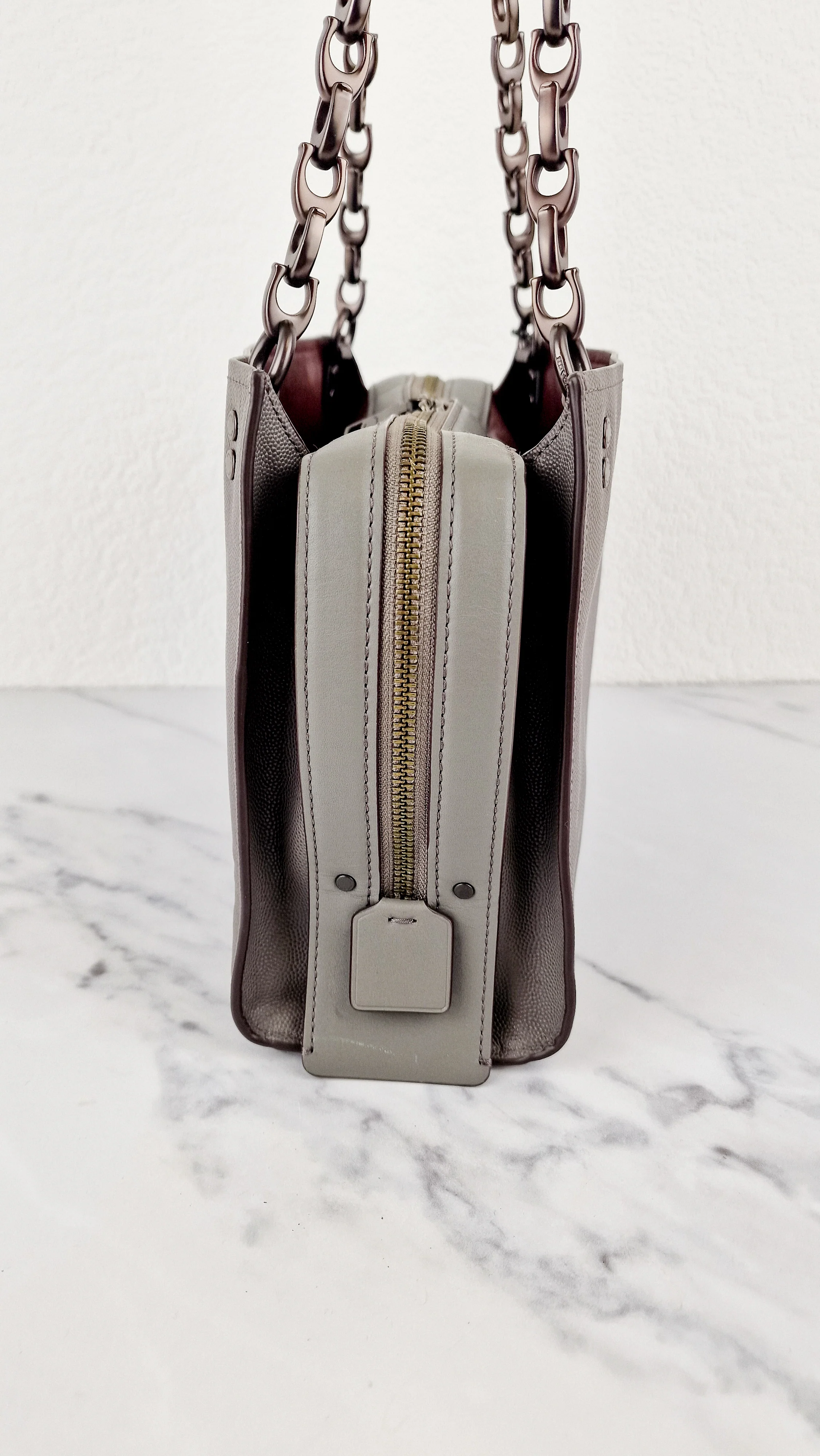 Coach Rogue Shoulder Bag in Grey Grain Leather with Oxblood Lining & C Chain - Coach 26829 - Image 9