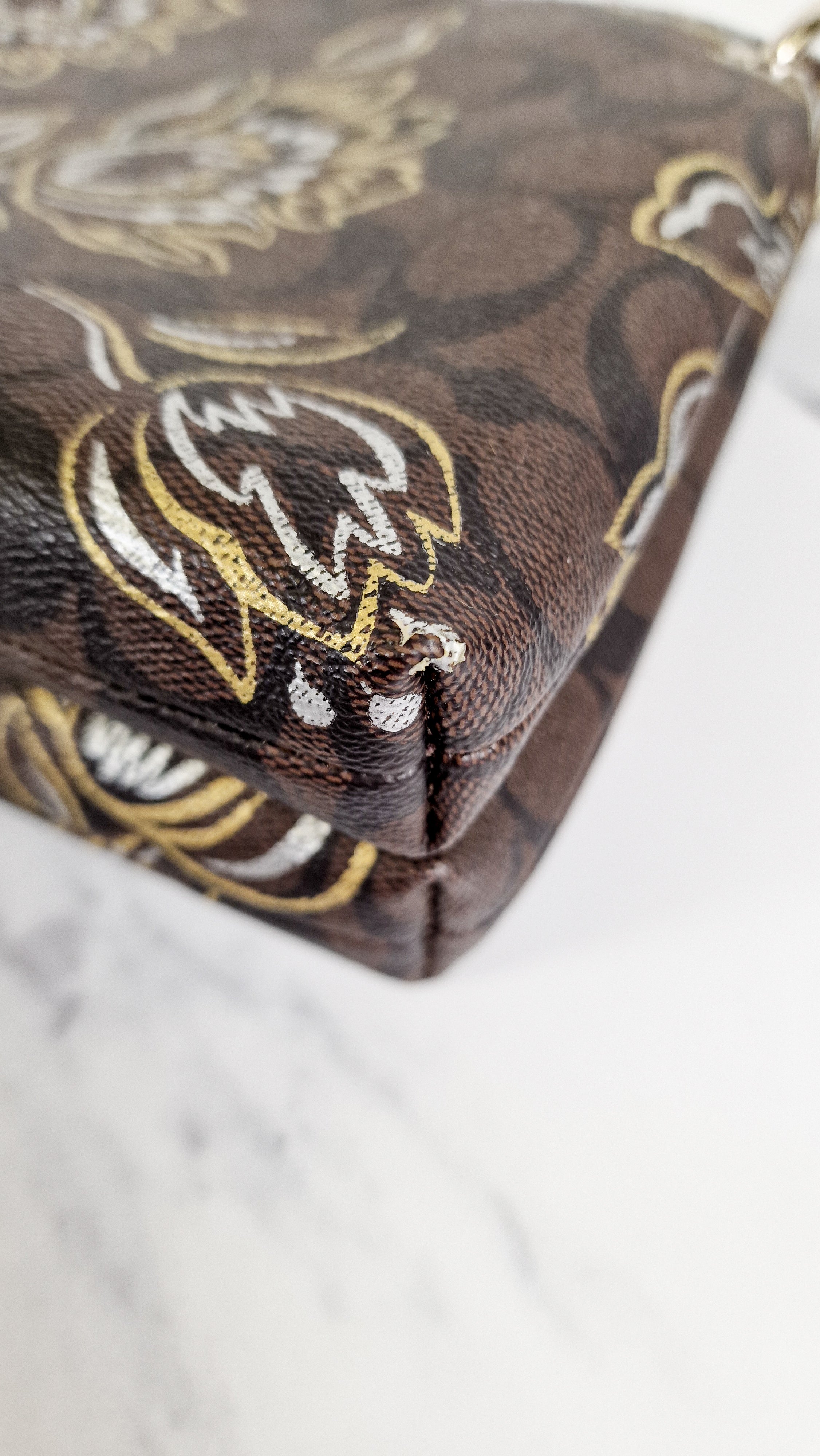 Coach Mia Crossbody Bag in Chestnut Brown Signature Coated Canvas with Metallic Gold and Silver Tulips Flowers - Coach F77982 - Image 10