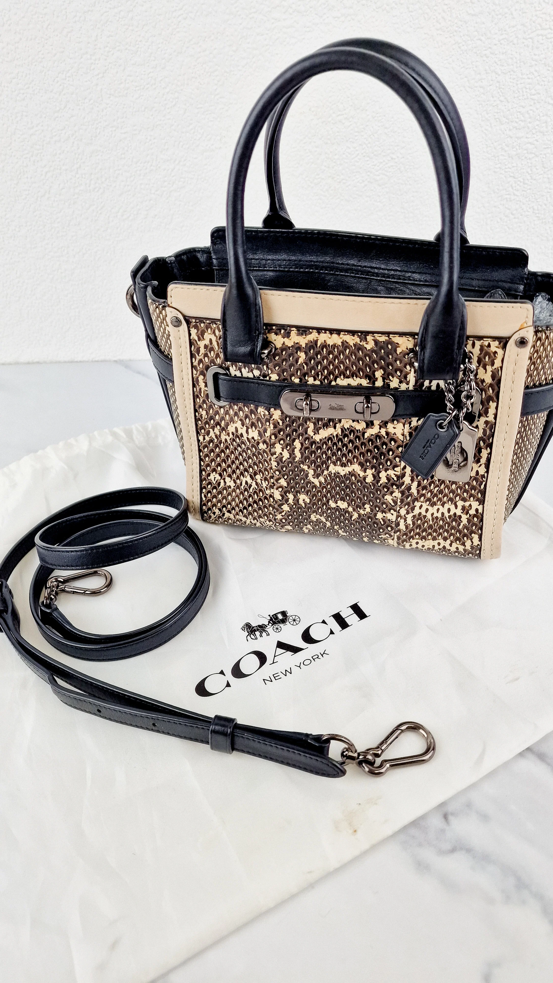 Coach Swagger 21 in Snakeskin Black & White Chalk Colorblock Handbag - Coach 57748 - Image 17