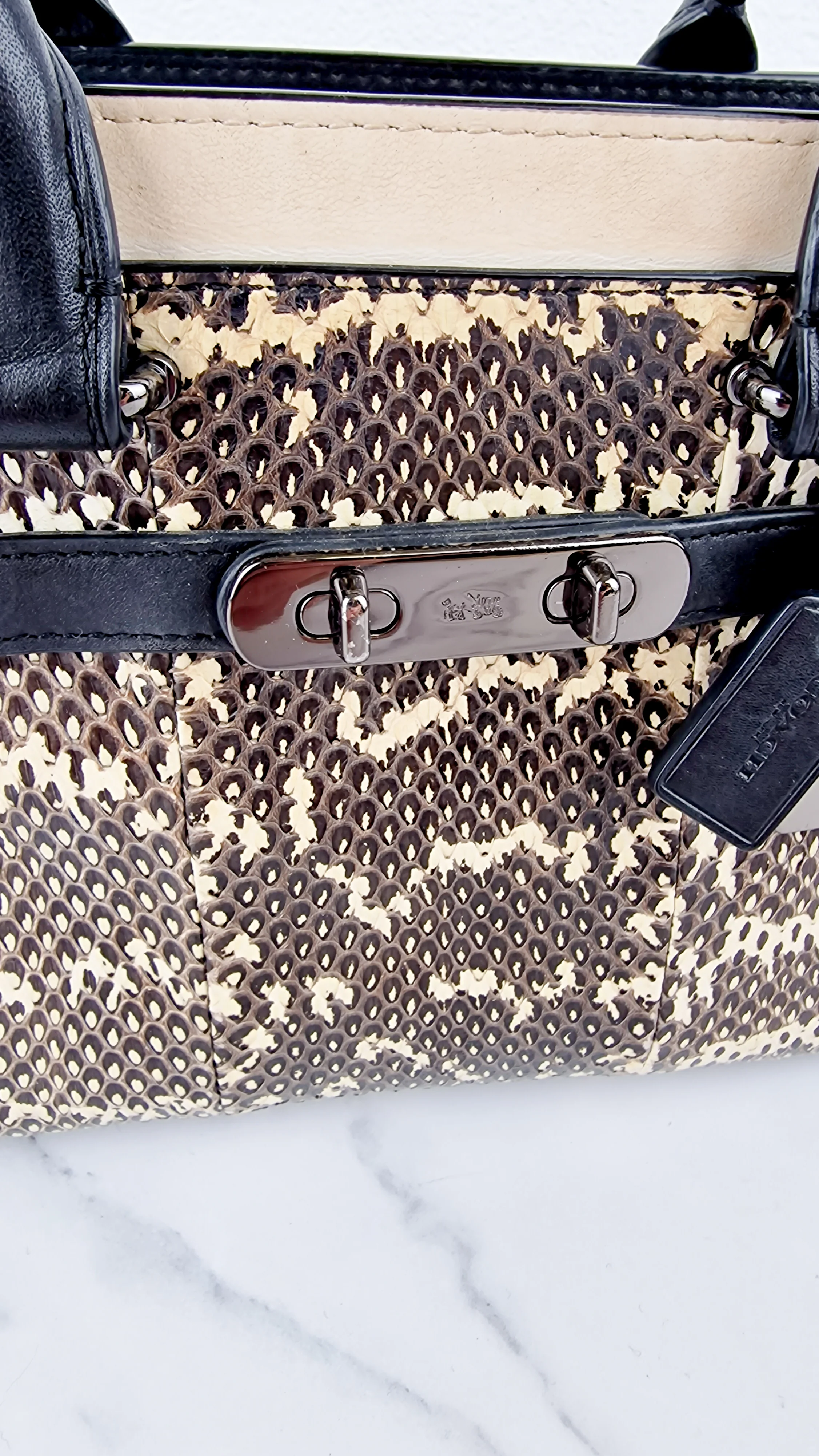 Coach Swagger 21 in Snakeskin Black & White Chalk Colorblock Handbag - Coach 57748 - Image 3