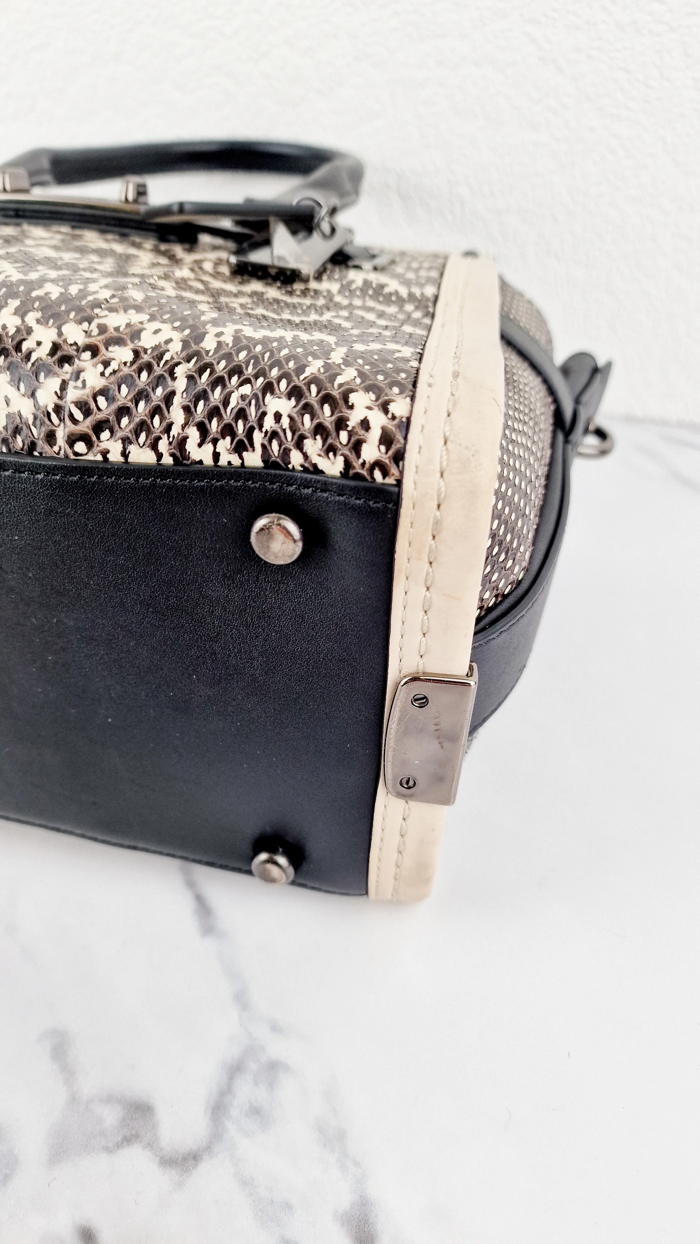 Coach Swagger 27 in Genuine Snakeskin Colorblock Black & White Chalk Leather Handbag - Coach 57113 - Image 10
