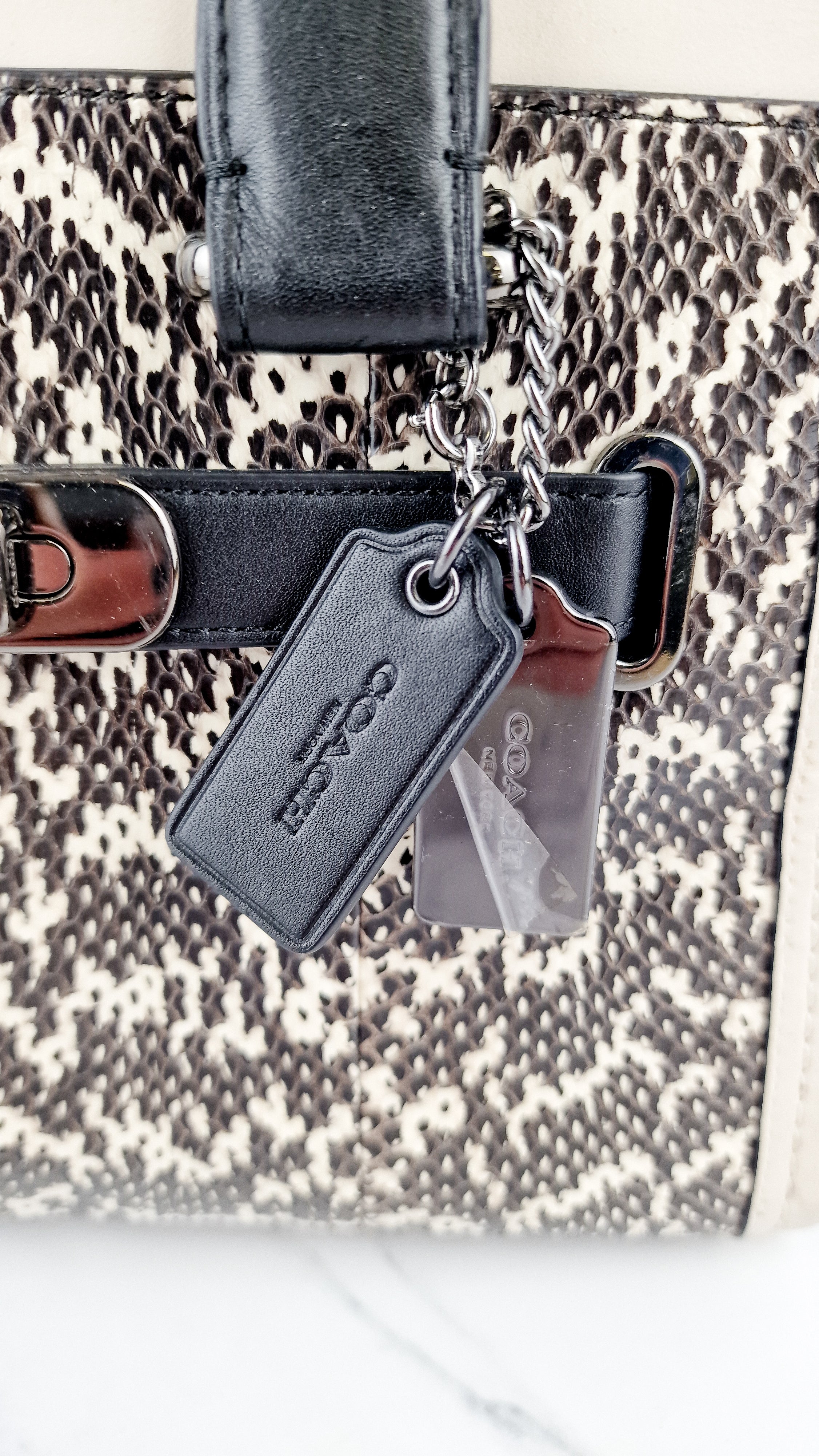 Coach Swagger 27 in Genuine Snakeskin Colorblock Black & White Chalk Leather Handbag - Coach 57113 - Image 2