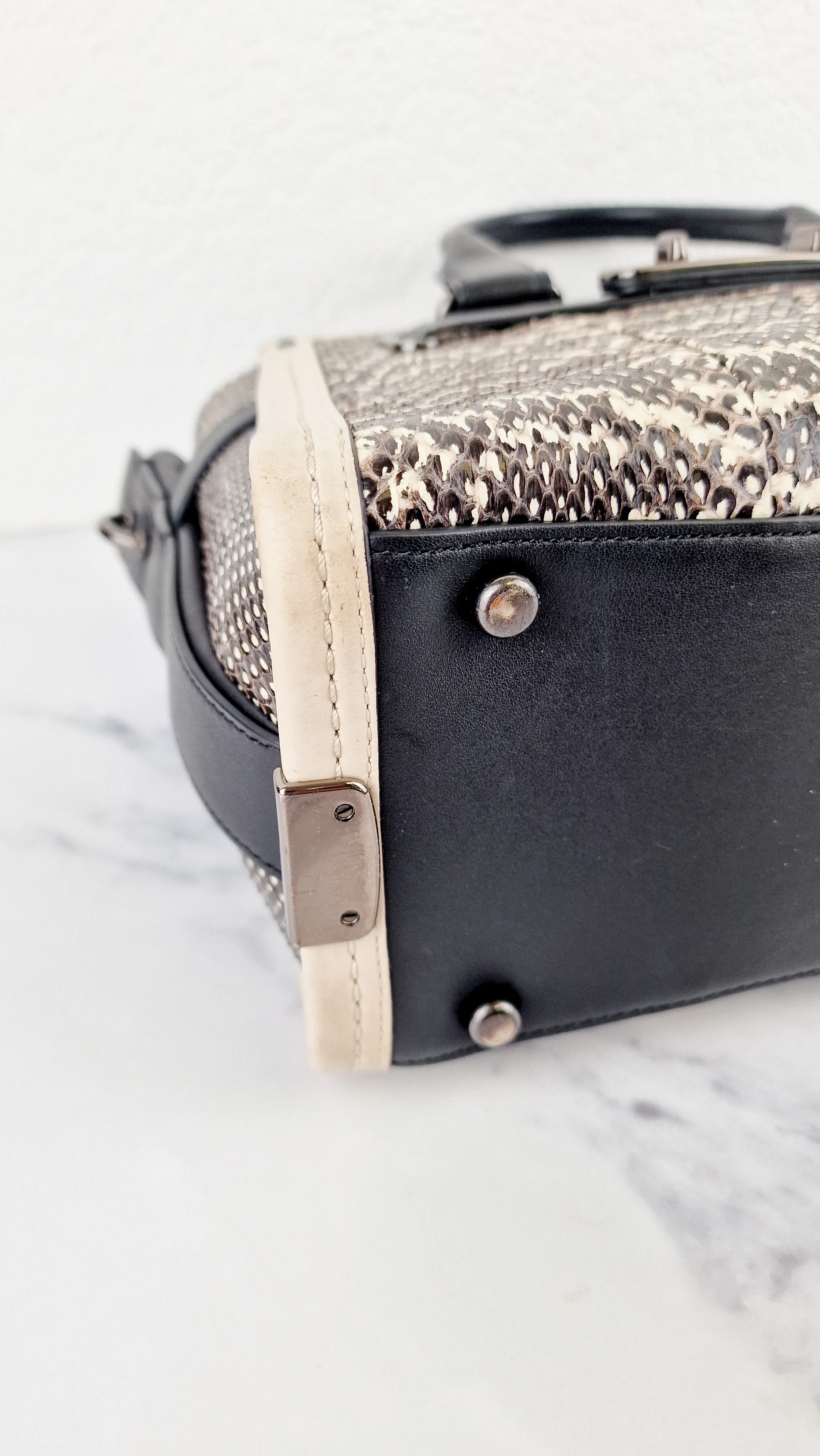 Coach Swagger 27 in Genuine Snakeskin Colorblock Black & White Chalk Leather Handbag - Coach 57113 - Image 9