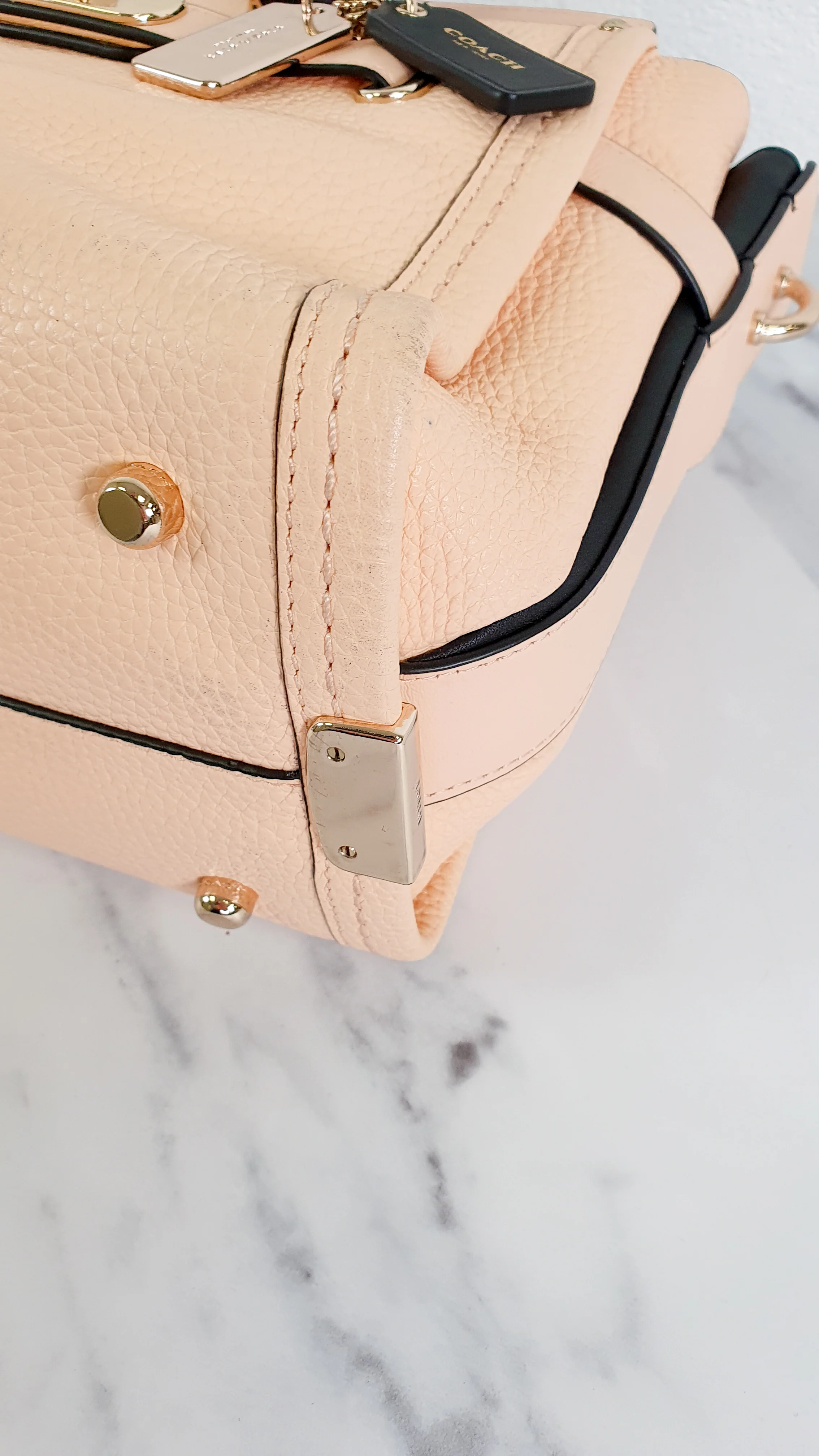 Coach Swagger 27 in Peach Salmon Pink with Colorblock Black Handles - Pebble Leather HandbagCrossbody Bag - Coach 34417 - Image 12