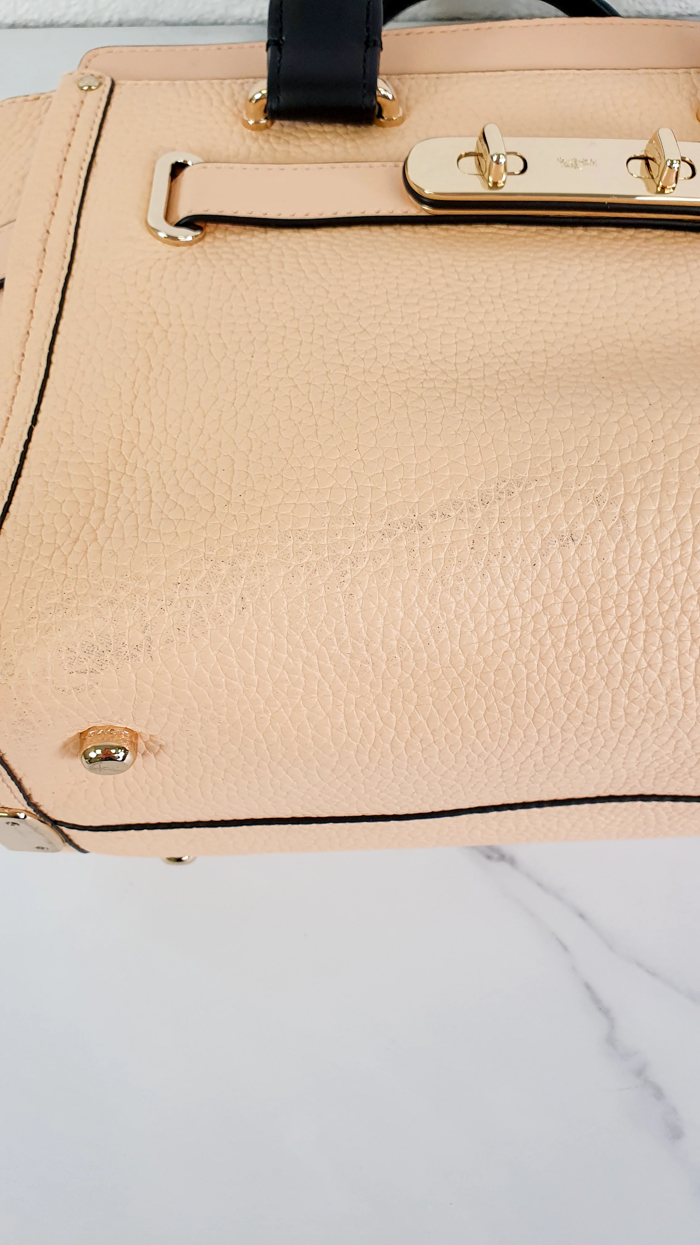 Coach Swagger 27 in Peach Salmon Pink with Colorblock Black Handles - Pebble Leather HandbagCrossbody Bag - Coach 34417 - Image 13