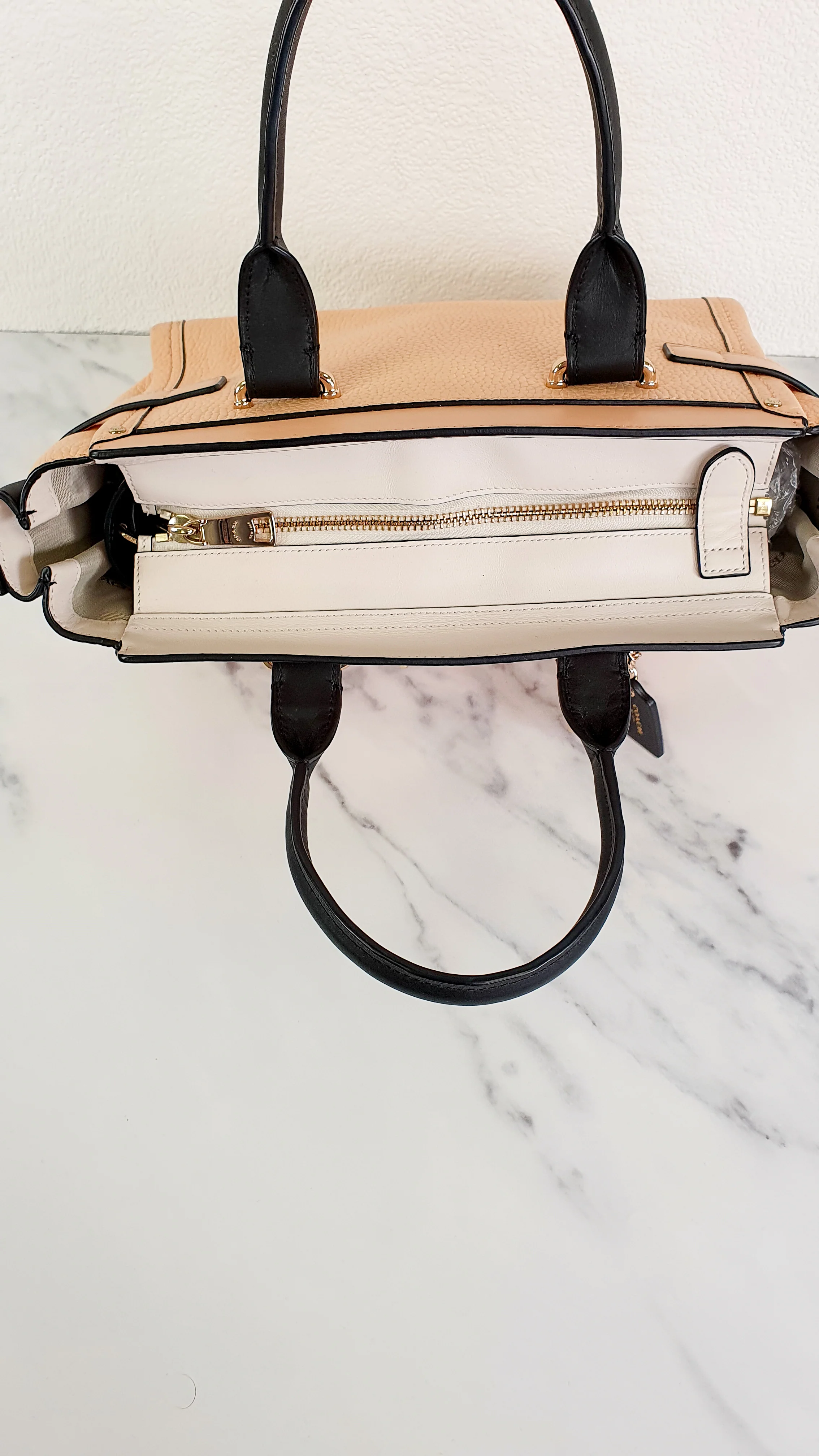 Coach Swagger 27 in Peach Salmon Pink with Colorblock Black Handles - Pebble Leather HandbagCrossbody Bag - Coach 34417 - Image 14