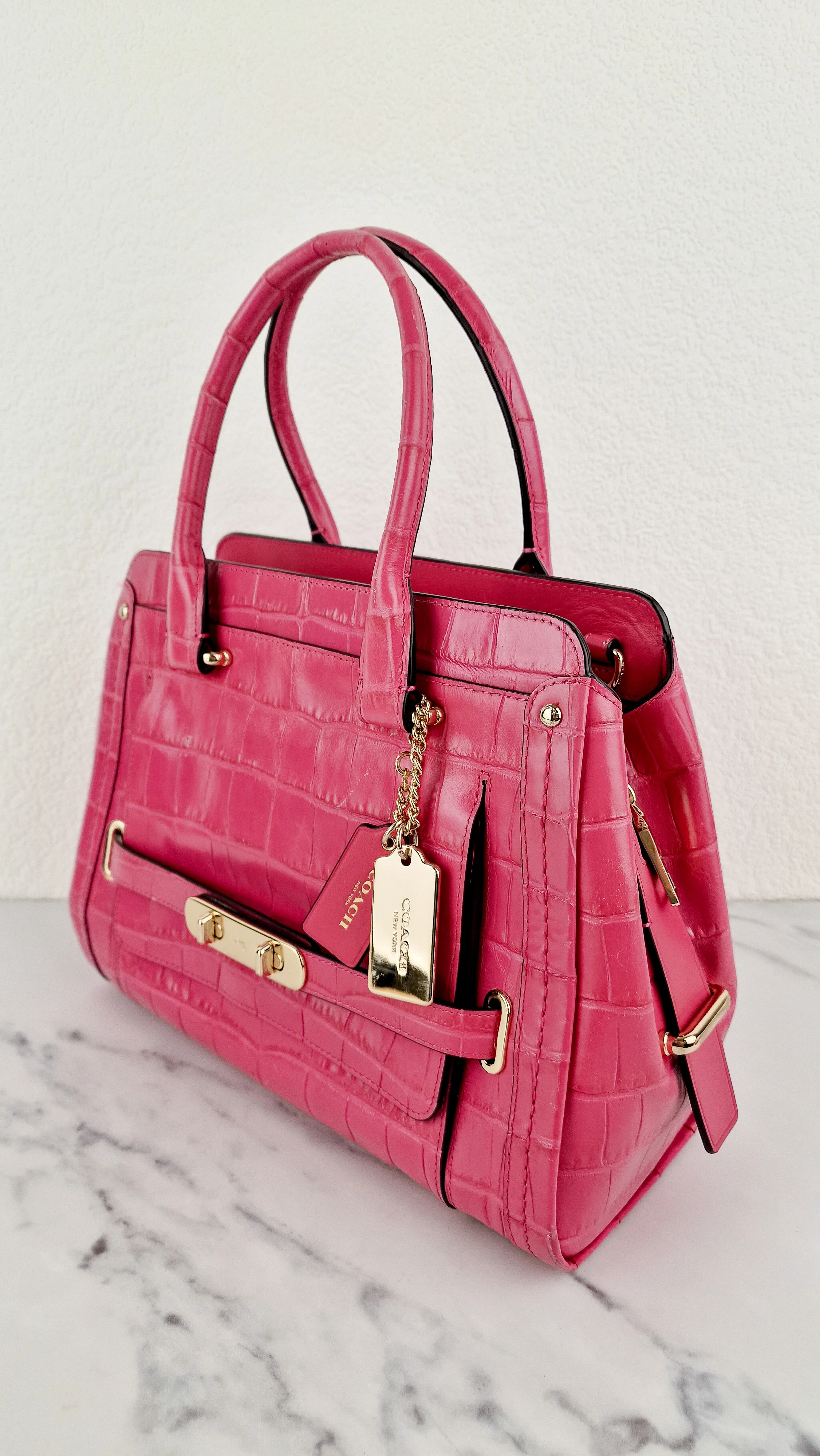 Coach Swagger Frame Bag in Pink Croc Embossed Leather - Handbag Crossbody Bag - Coach 37998 - Image 11