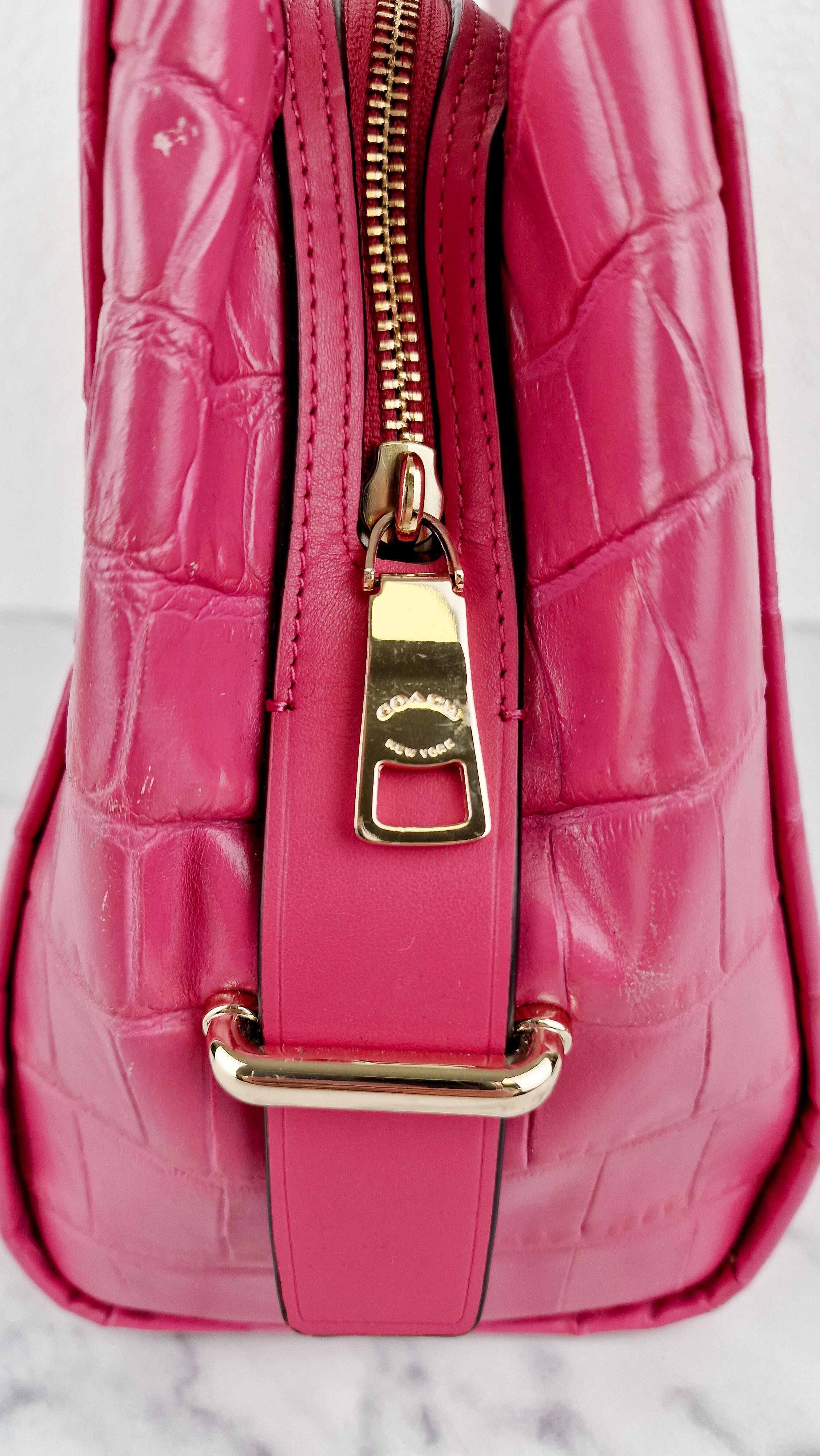 Coach Swagger Frame Bag in Pink Croc Embossed Leather - Handbag Crossbody Bag - Coach 37998 - Image 19