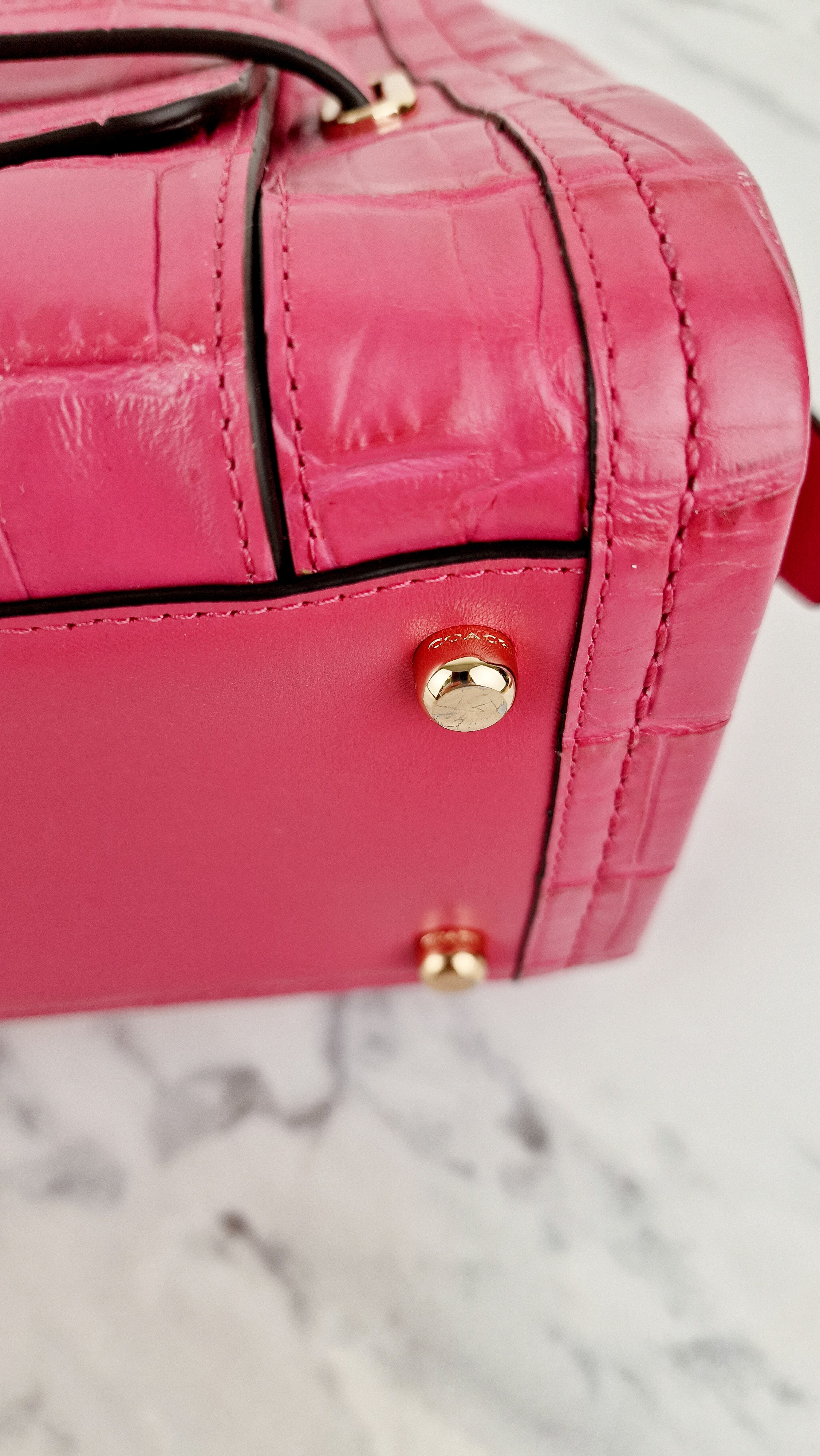 Coach Swagger Frame Bag in Pink Croc Embossed Leather - Handbag Crossbody Bag - Coach 37998 - Image 23
