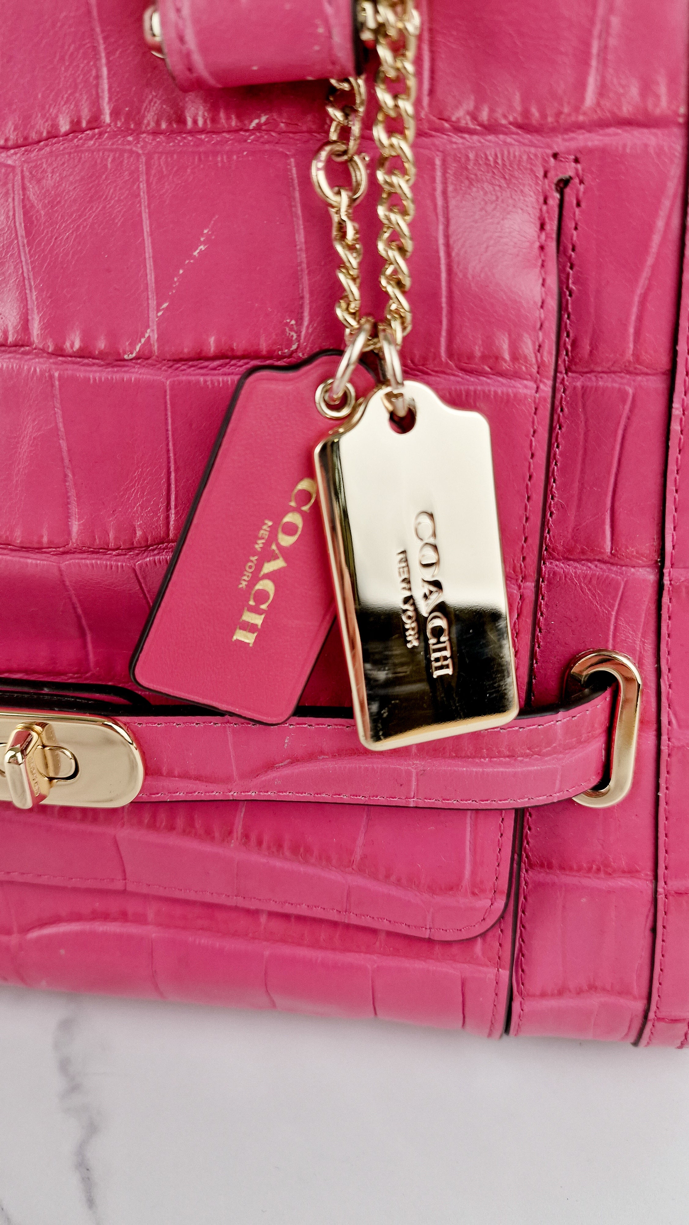 Coach Swagger Frame Bag in Pink Croc Embossed Leather - Handbag Crossbody Bag - Coach 37998 - Image 5