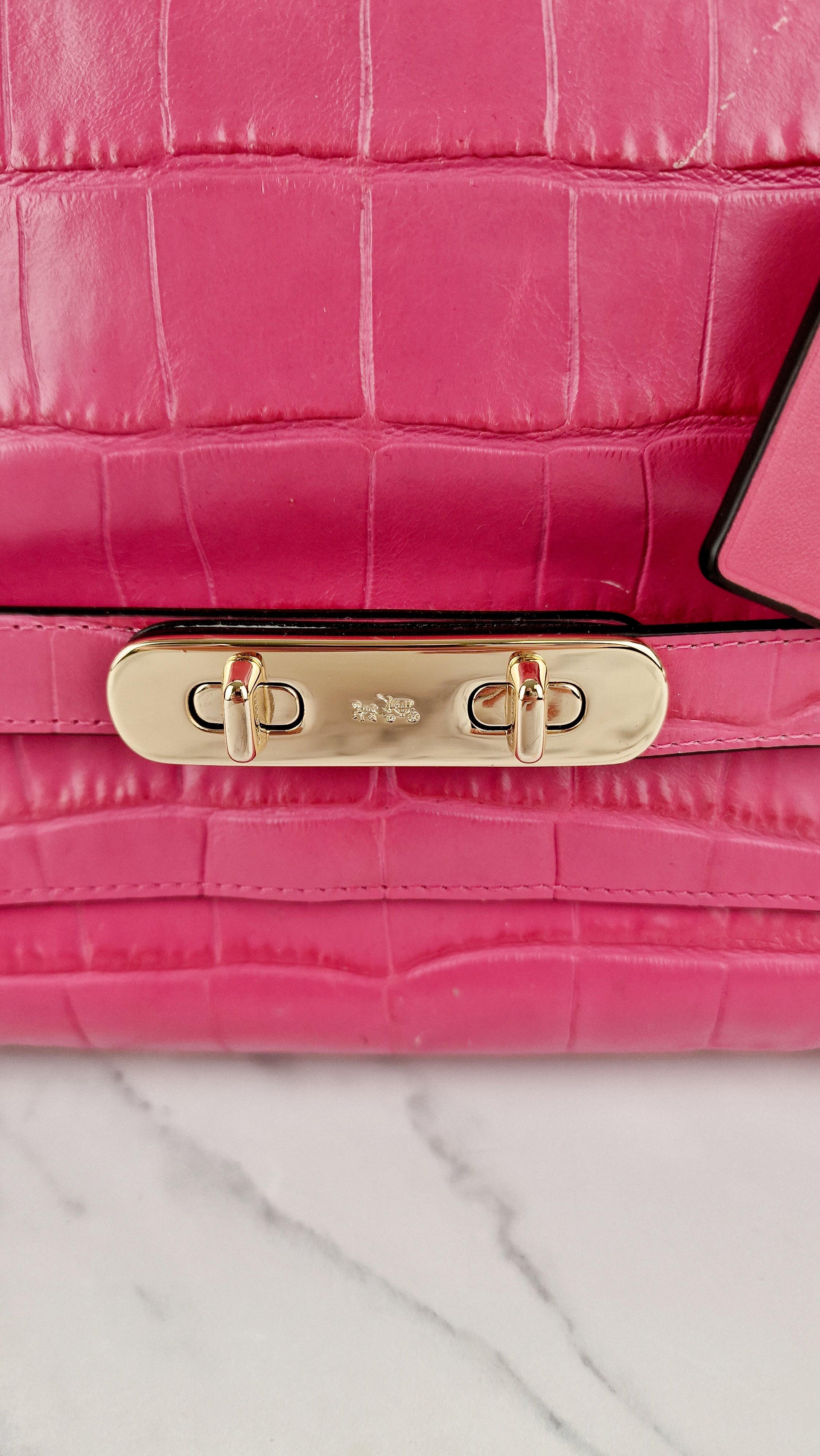 Coach Swagger Frame Bag in Pink Croc Embossed Leather - Handbag Crossbody Bag - Coach 37998 - Image 6