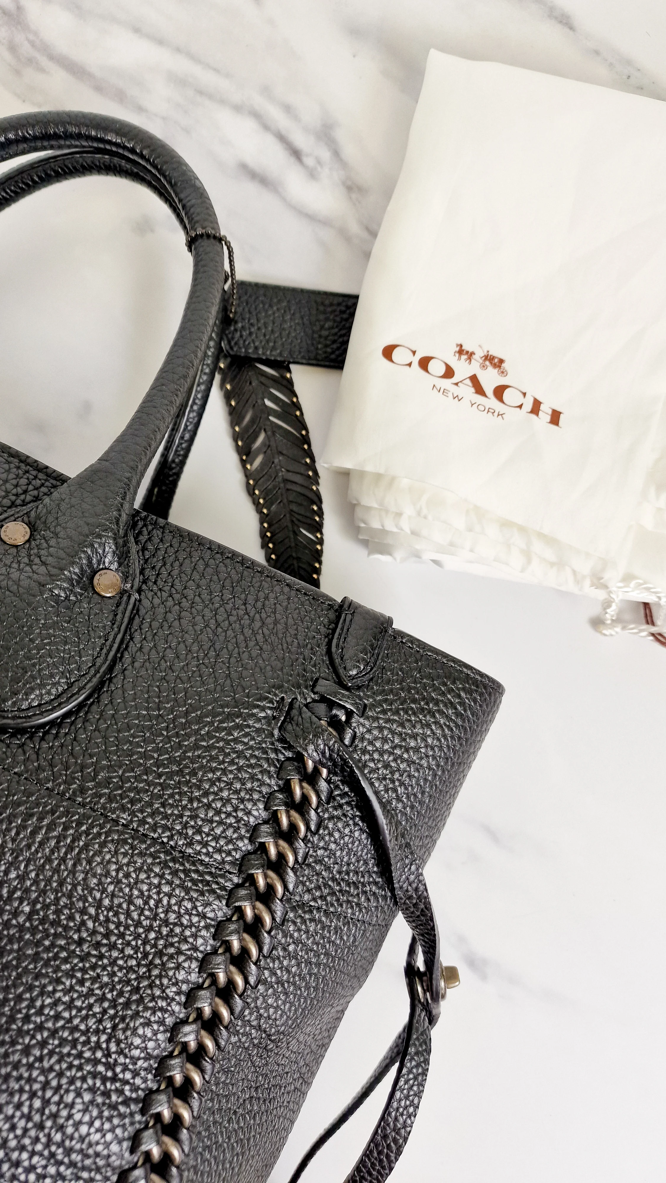 Coach Tatum Tall Tote in Black Pebble Leather with Whiplash Detail & Feather Charm - Large Black Shoulder Bag - Coach 33916 - Image 18