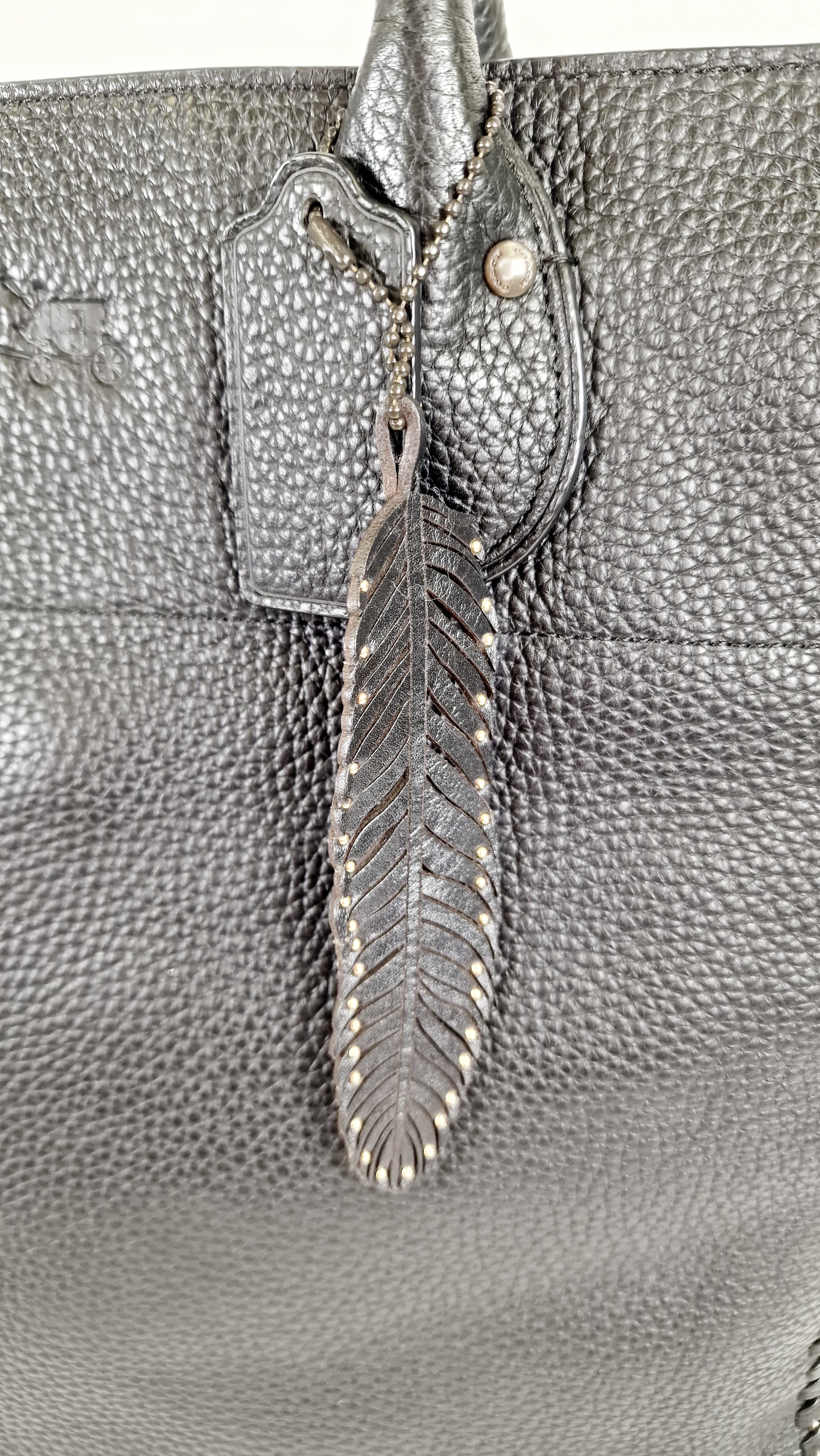 Coach Tatum Tall Tote in Black Pebble Leather with Whiplash Detail & Feather Charm - Large Black Shoulder Bag - Coach 33916 - Image 2