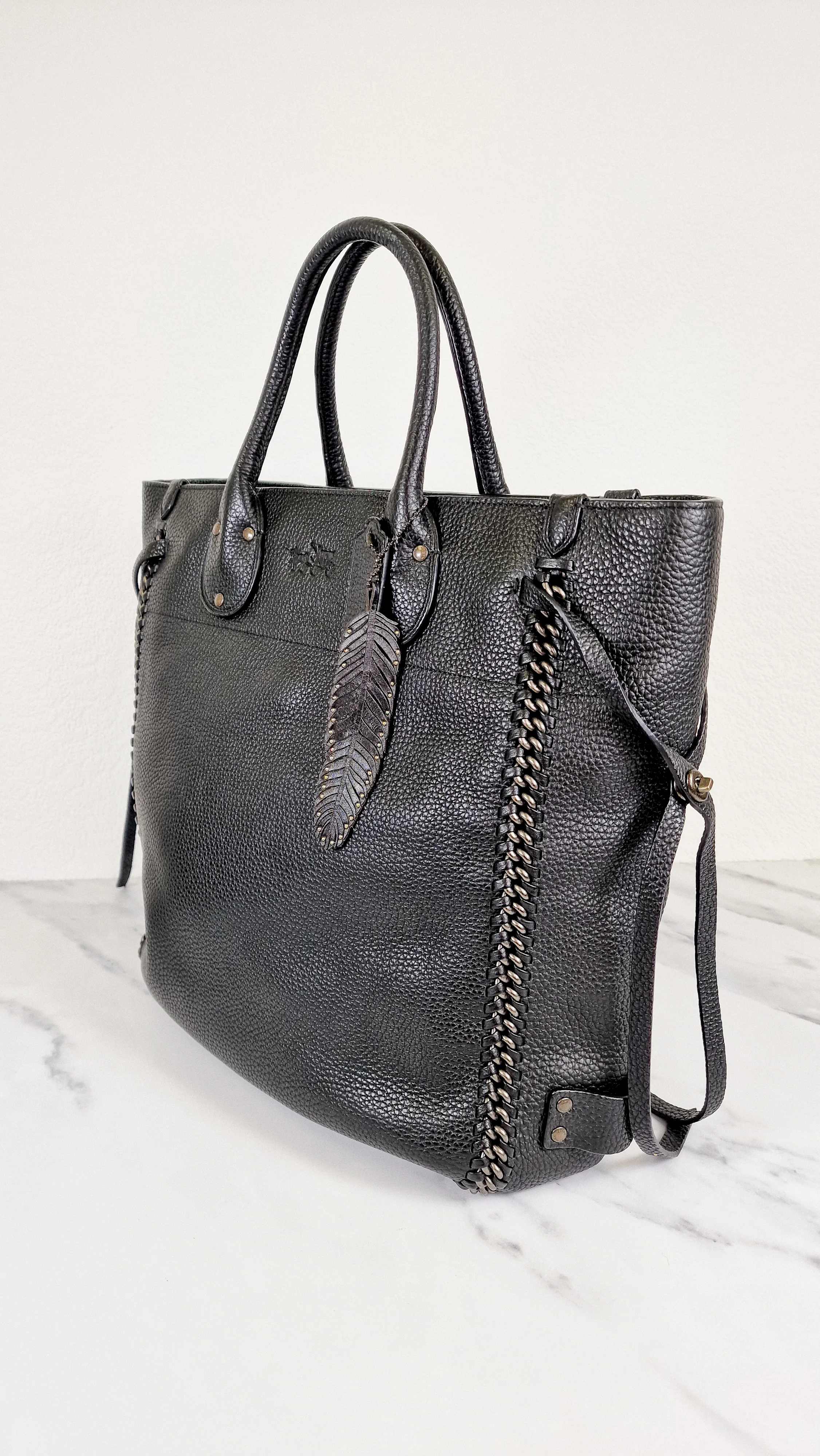 Coach Tatum Tall Tote in Black Pebble Leather with Whiplash Detail & Feather Charm - Large Black Shoulder Bag - Coach 33916 - Image 4