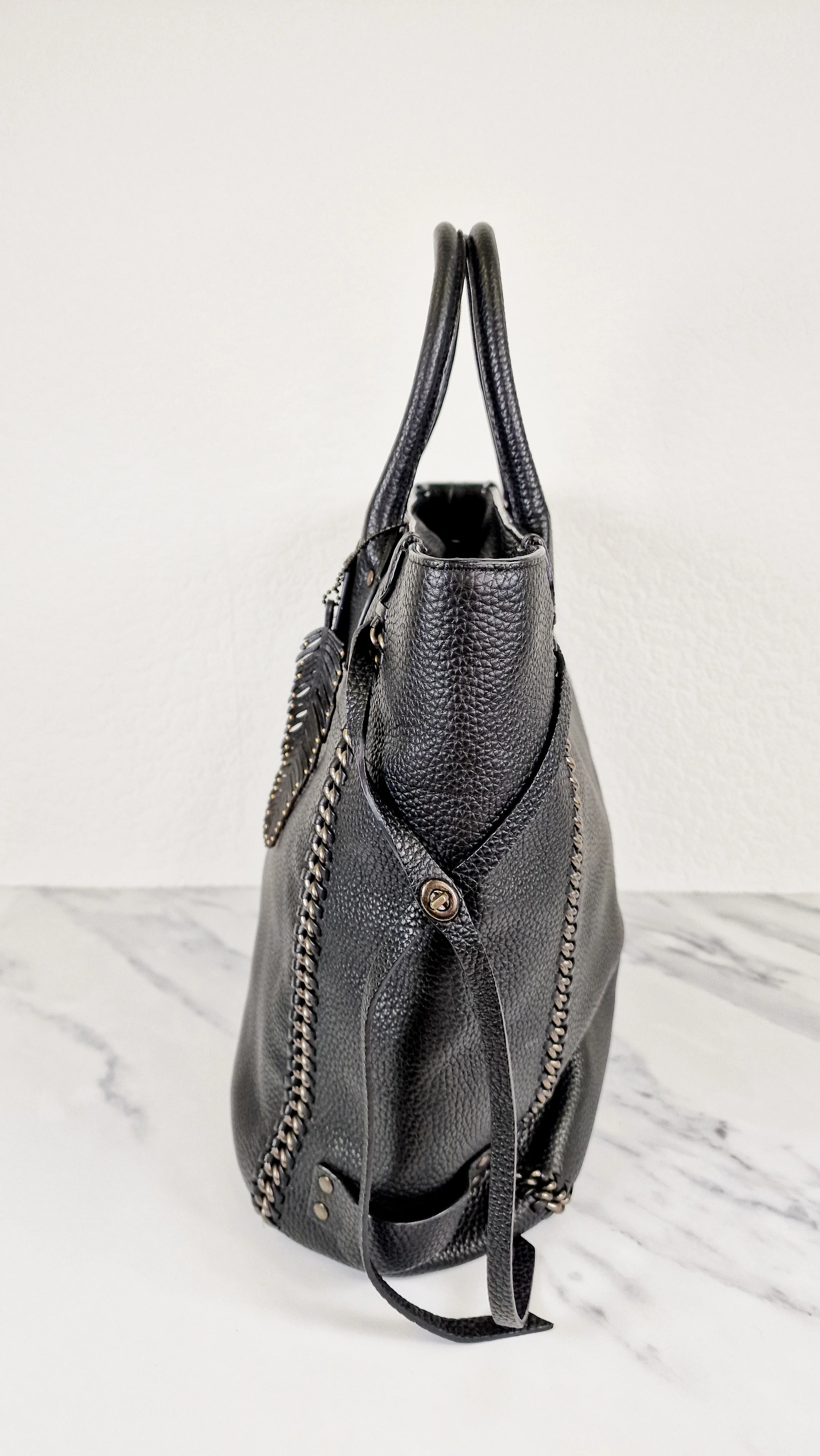 Coach Tatum Tall Tote in Black Pebble Leather with Whiplash Detail & Feather Charm - Large Black Shoulder Bag - Coach 33916 - Image 5