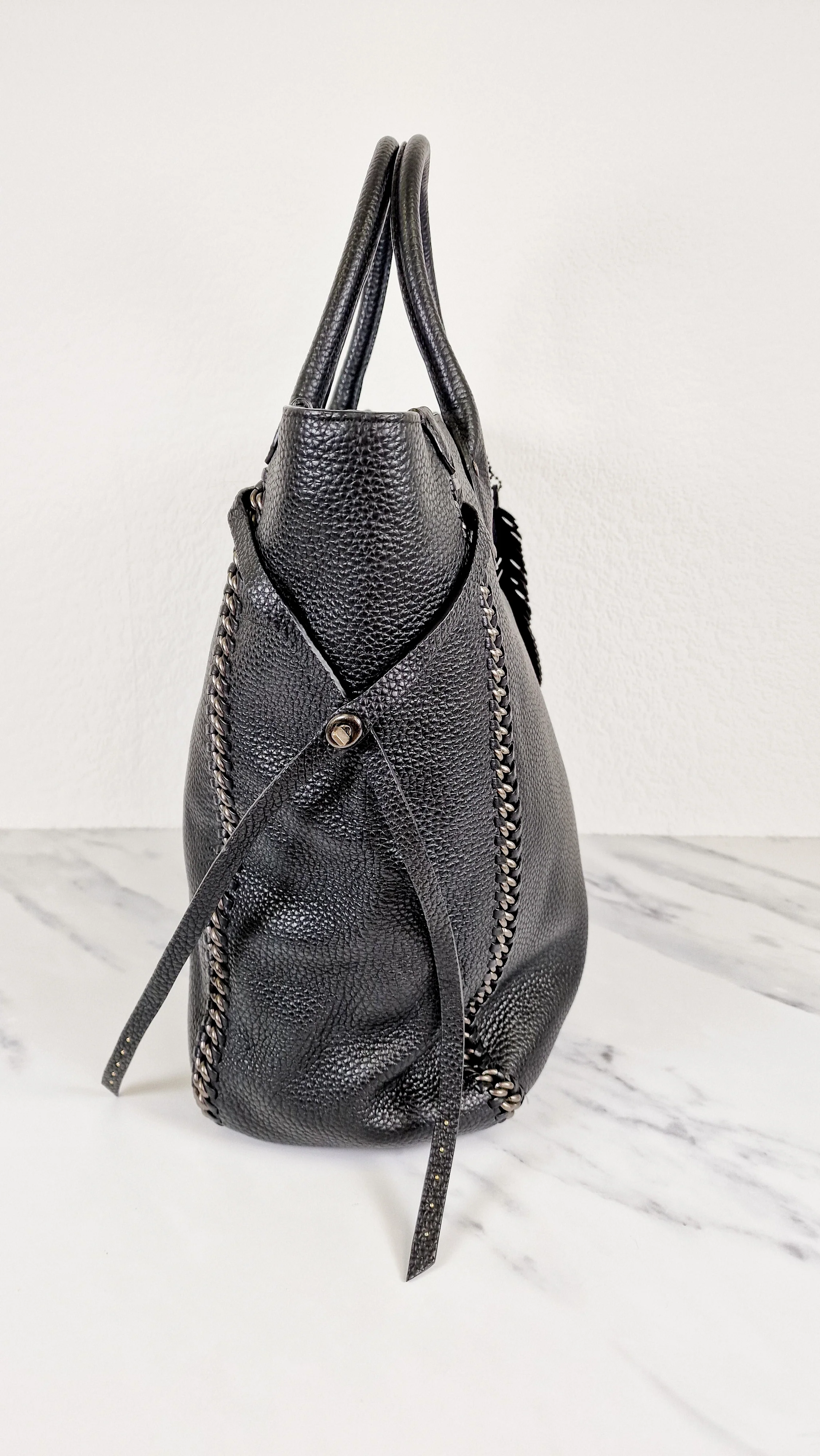 Coach Tatum Tall Tote in Black Pebble Leather with Whiplash Detail & Feather Charm - Large Black Shoulder Bag - Coach 33916 - Image 9