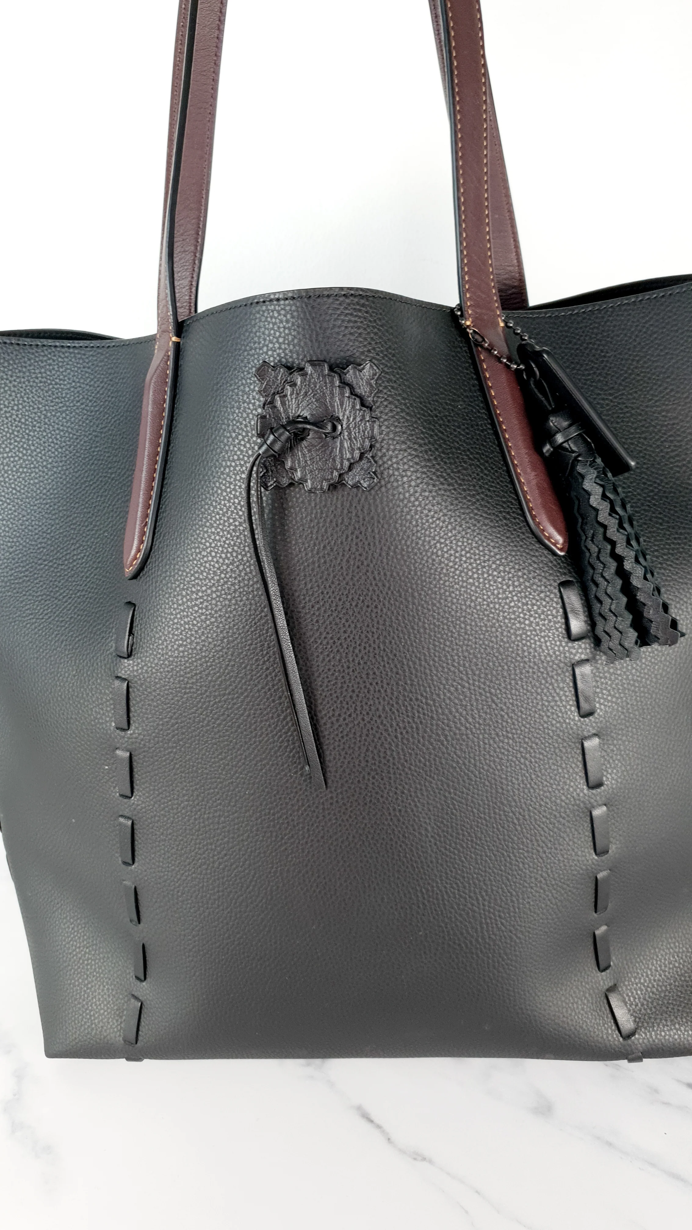 Coach Tote 34 in Black and Brown Leather with Whipstitch & Tassle Detail - Bag Handbag Coach 37084 - Image 3