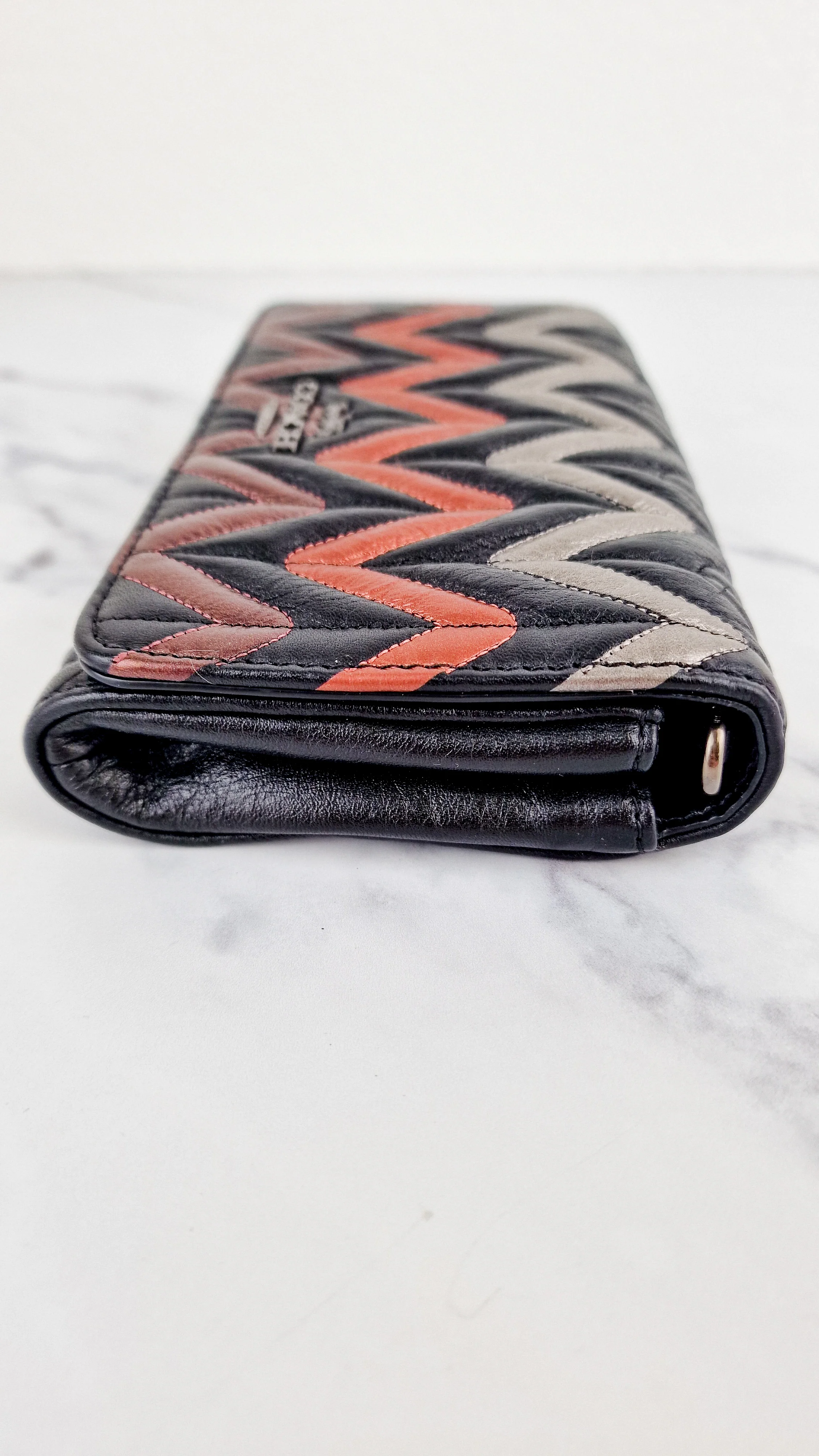 Coach Chevron Quilted Leather Crossbody Wallet Clutch Bag Black Metallic - Coach F38681 - Image 6