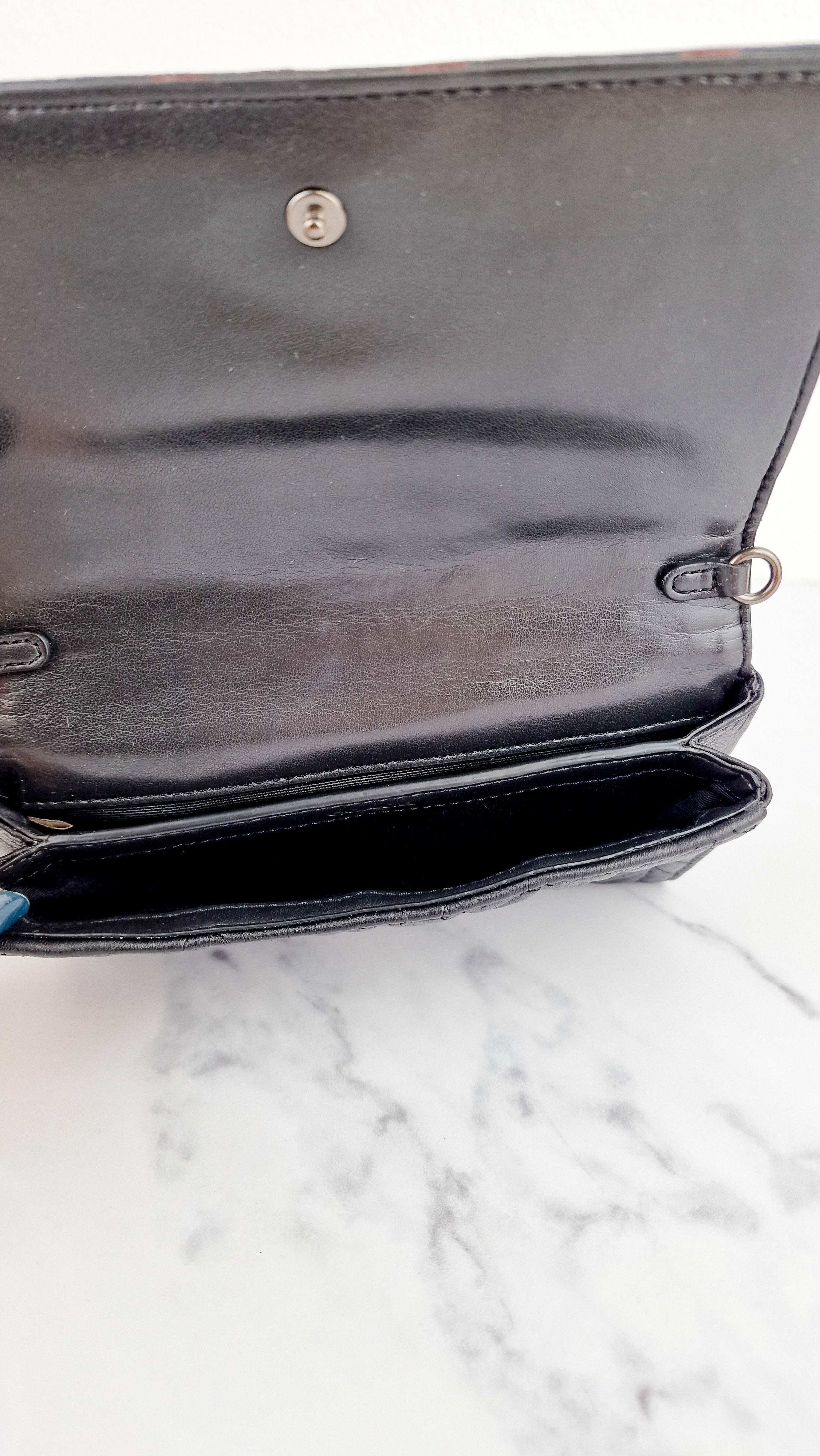 Coach Chevron Quilted Leather Crossbody Wallet Clutch Bag Black Metallic - Coach F38681 - Image 7