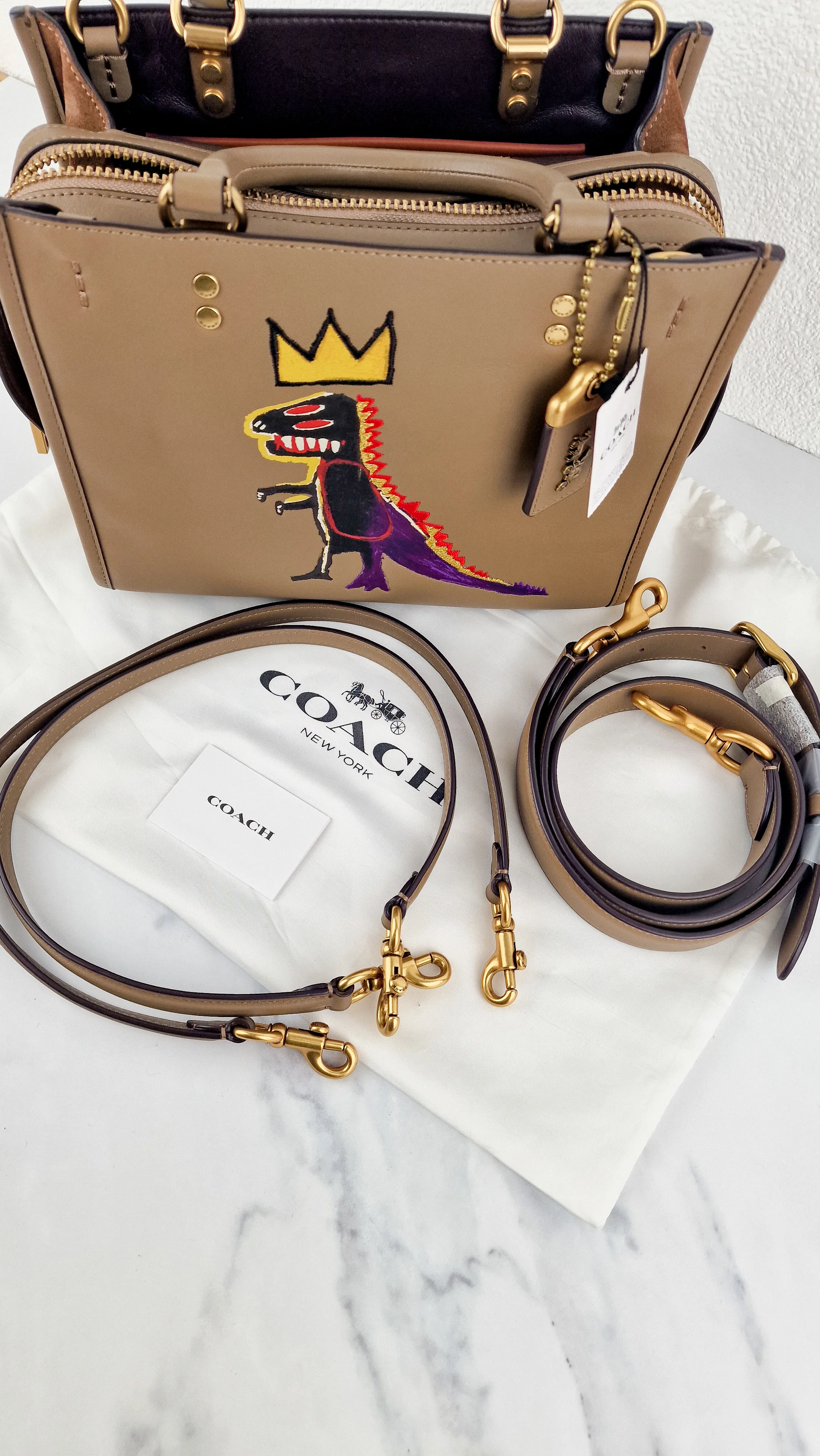 Coach x Jean-Michel Basquiat Rogue 25 Pez Dispenser Dinosaur Bag in Elm Leather & Suede - Handbag Crosbody Shoulder Bag in Taupe Beechwood Coach 6889 - Image 21