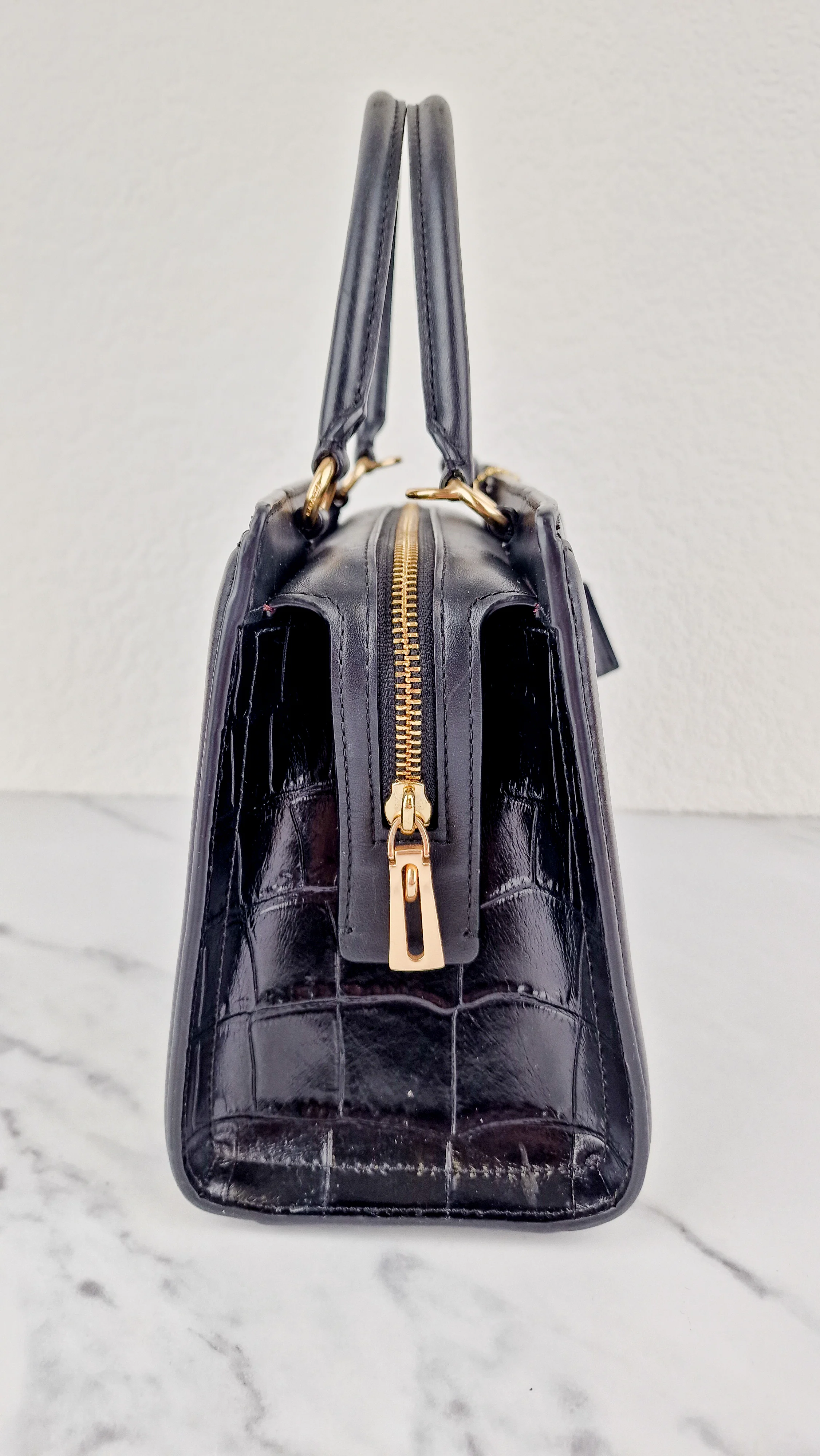 Small Coach Zoe Carryall Handbag in Croc Embossed Black Leather Crossbody - Coach F72666 - Image 10