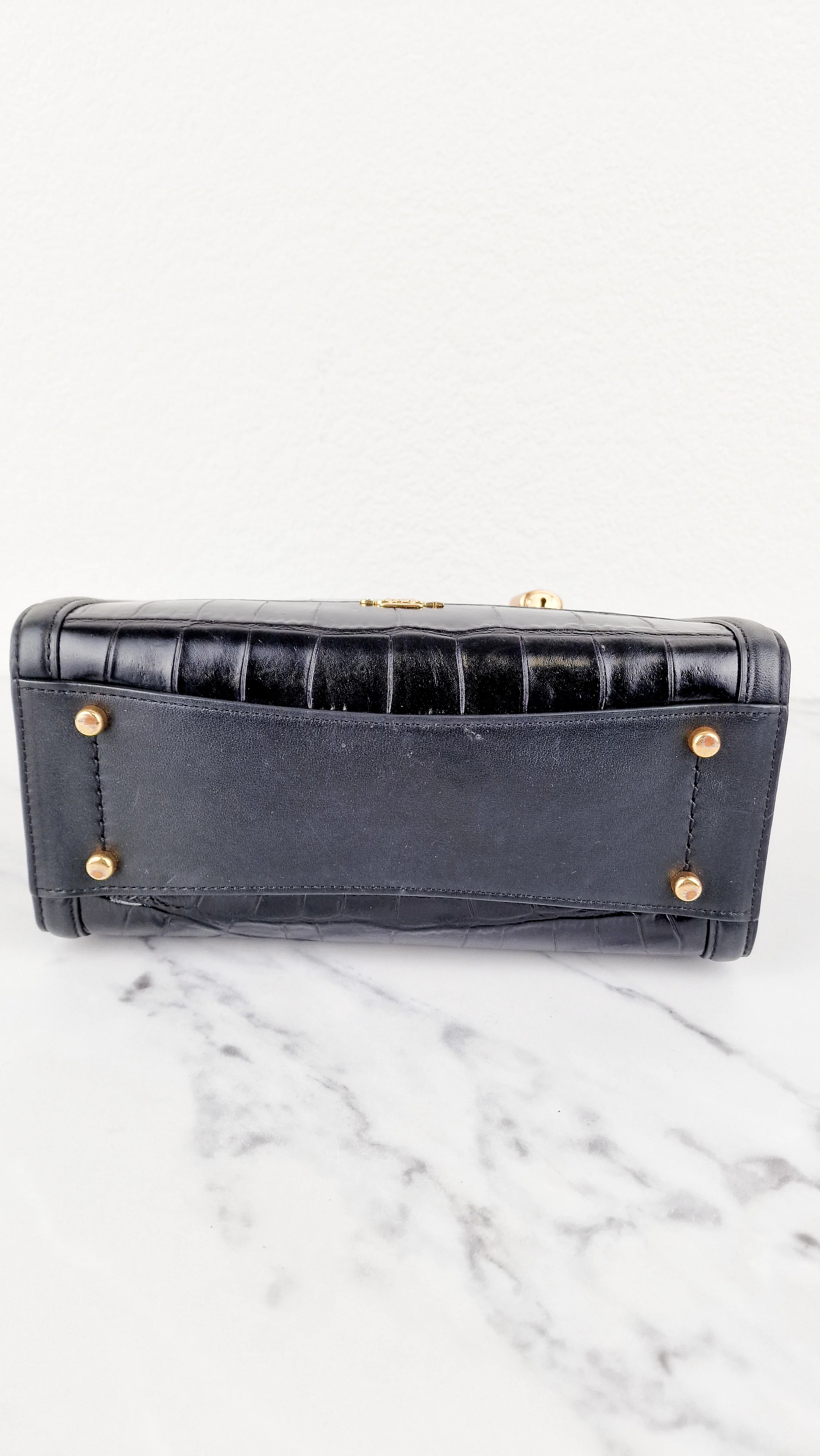 Small Coach Zoe Carryall Handbag in Croc Embossed Black Leather Crossbody - Coach F72666 - Image 11