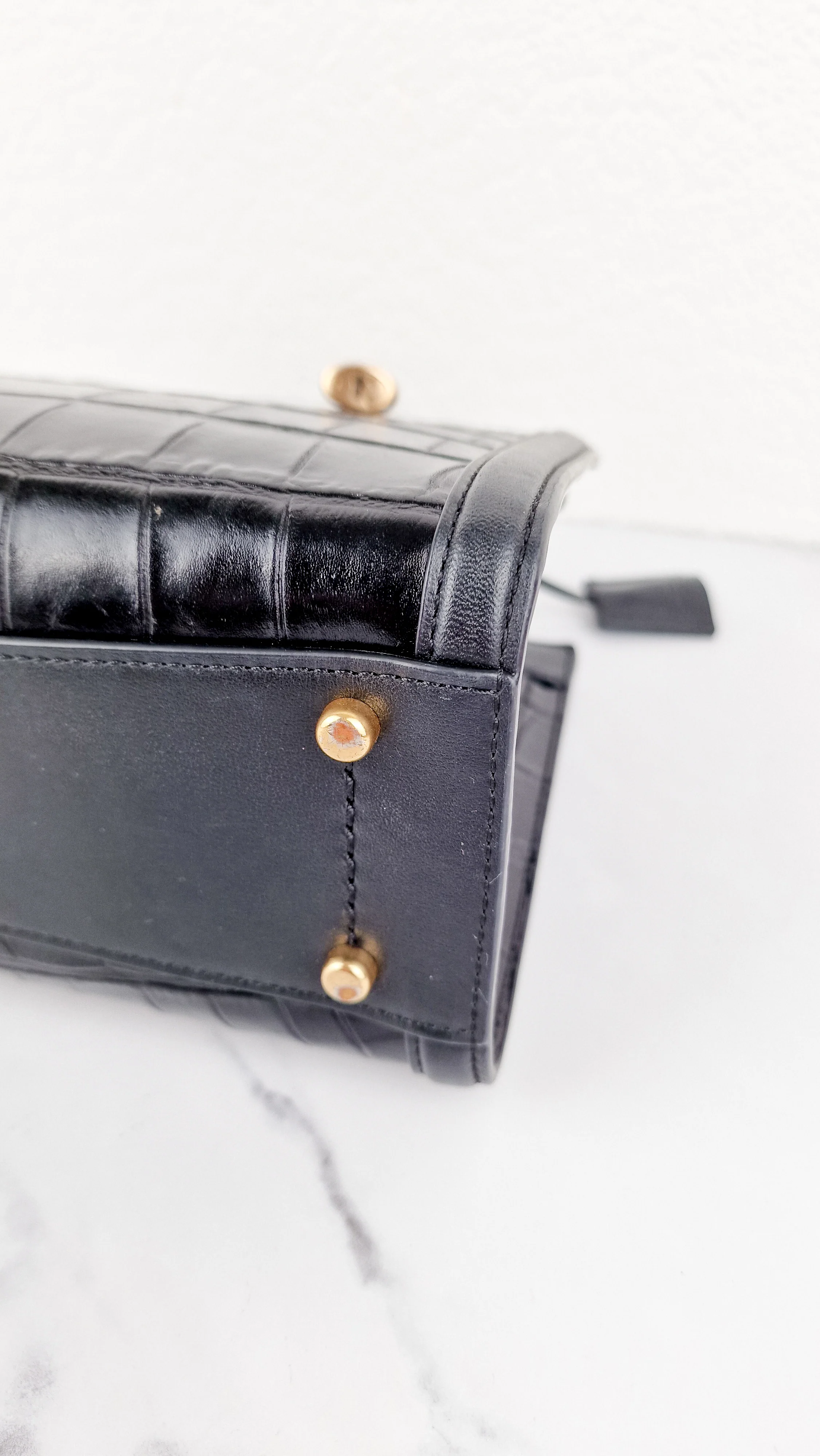 Small Coach Zoe Carryall Handbag in Croc Embossed Black Leather Crossbody - Coach F72666 - Image 12