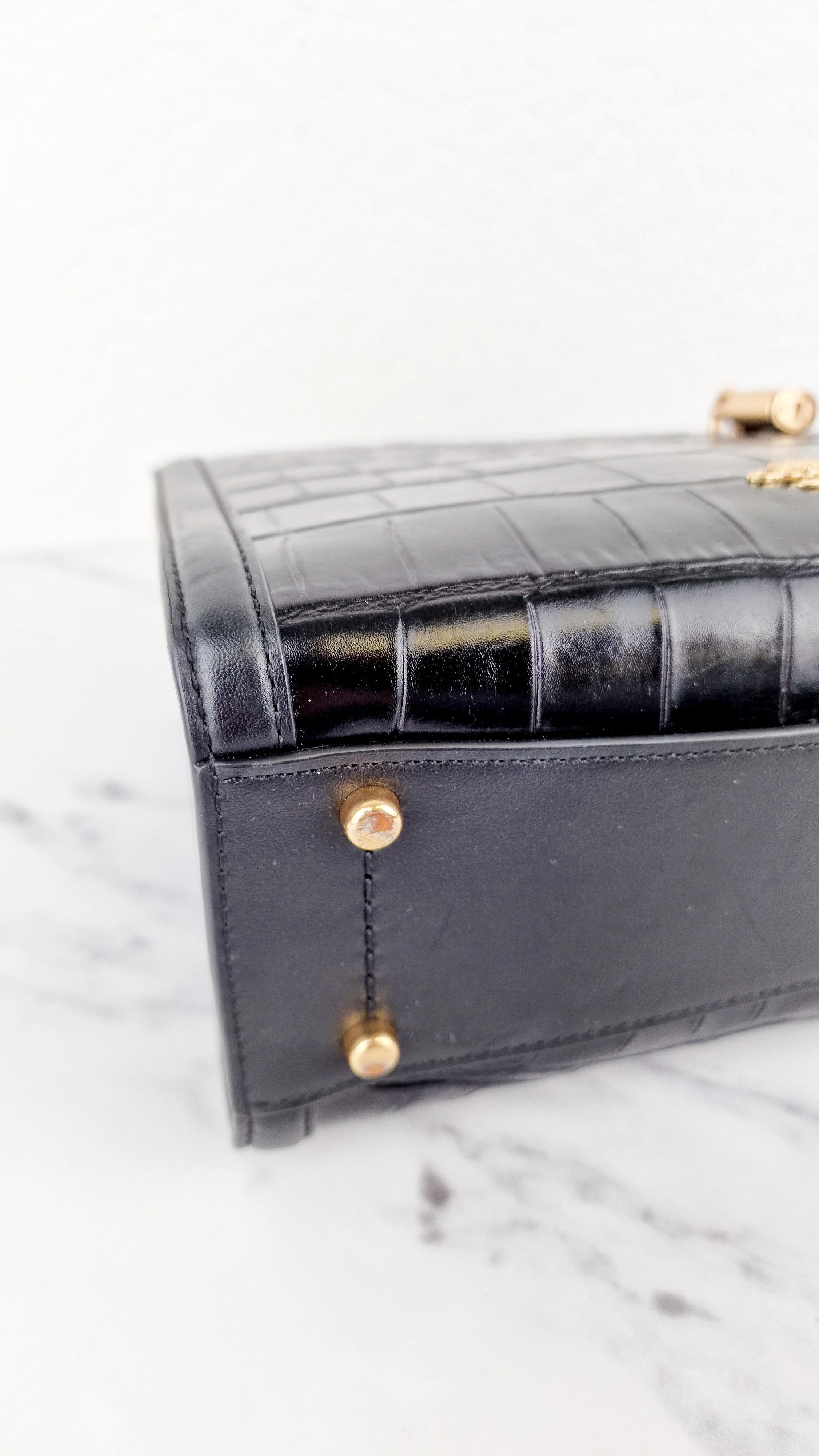 Small Coach Zoe Carryall Handbag in Croc Embossed Black Leather Crossbody - Coach F72666 - Image 13