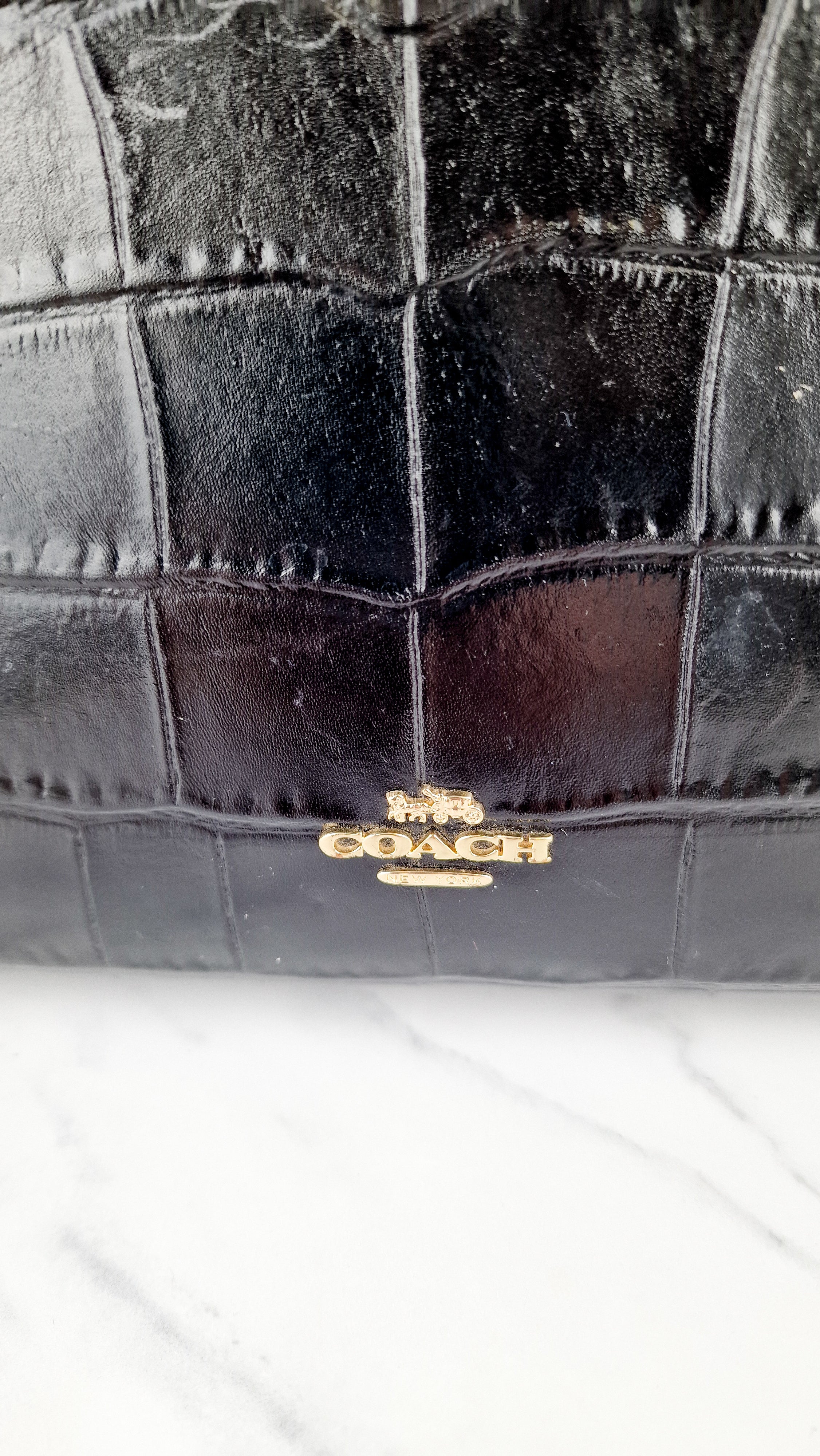 Small Coach Zoe Carryall Handbag in Croc Embossed Black Leather Crossbody - Coach F72666 - Image 4