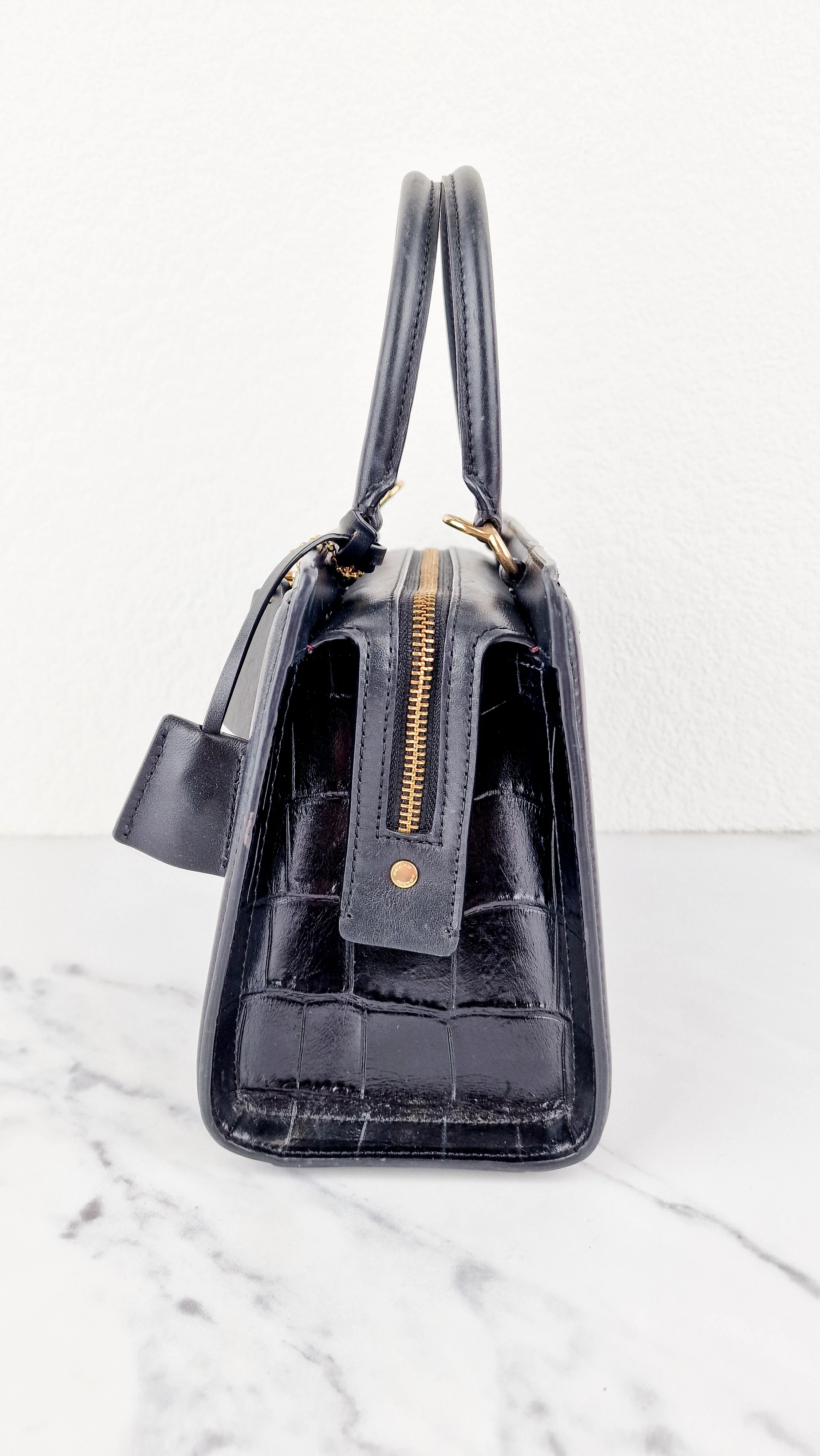 Small Coach Zoe Carryall Handbag in Croc Embossed Black Leather Crossbody - Coach F72666 - Image 8
