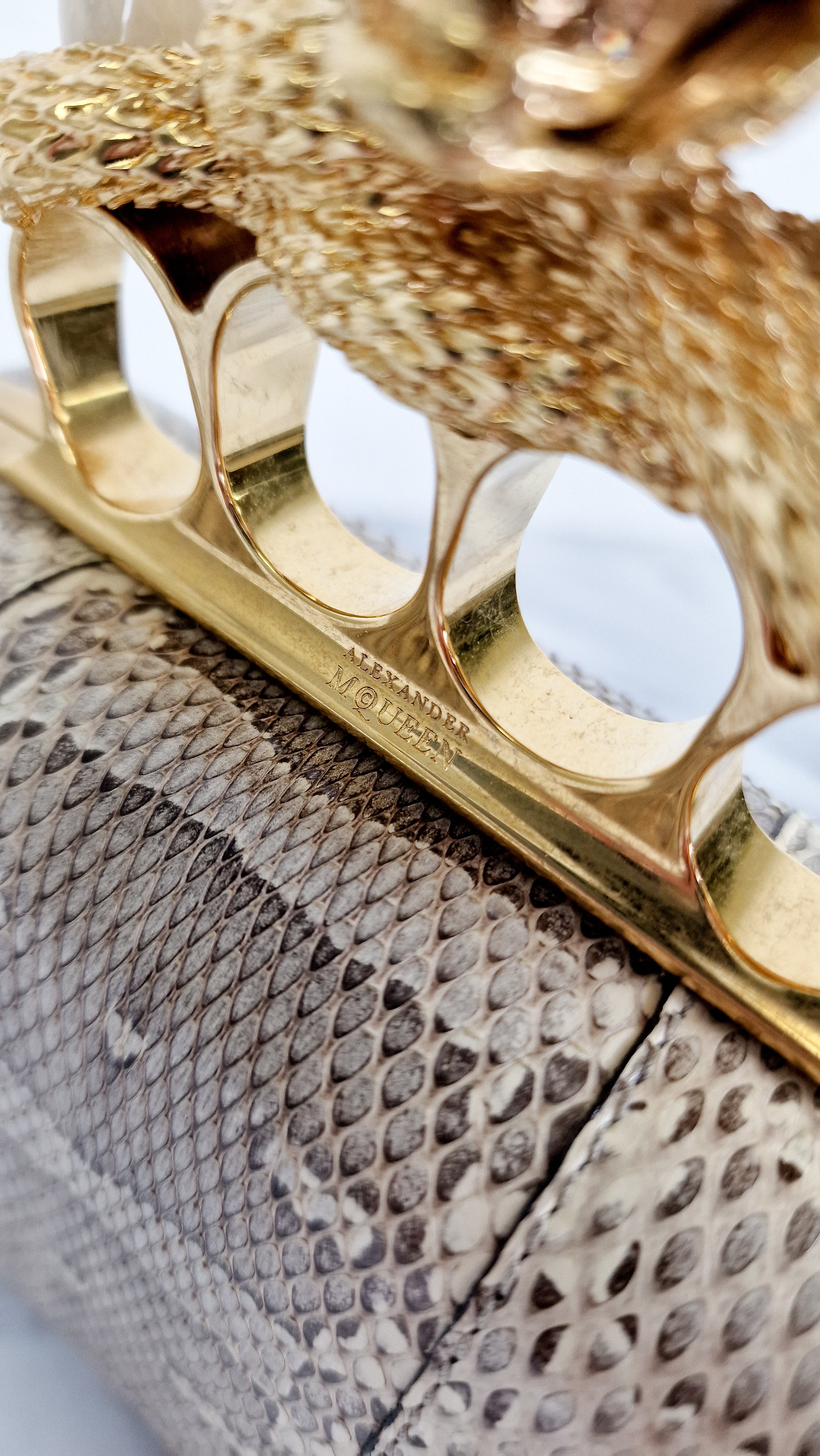 RARE Alexander McQueen Skull Knuckle Box Clutch in Ayers Snakeskin with Gold Serpent & Horns - 287073 000926 - Image 11