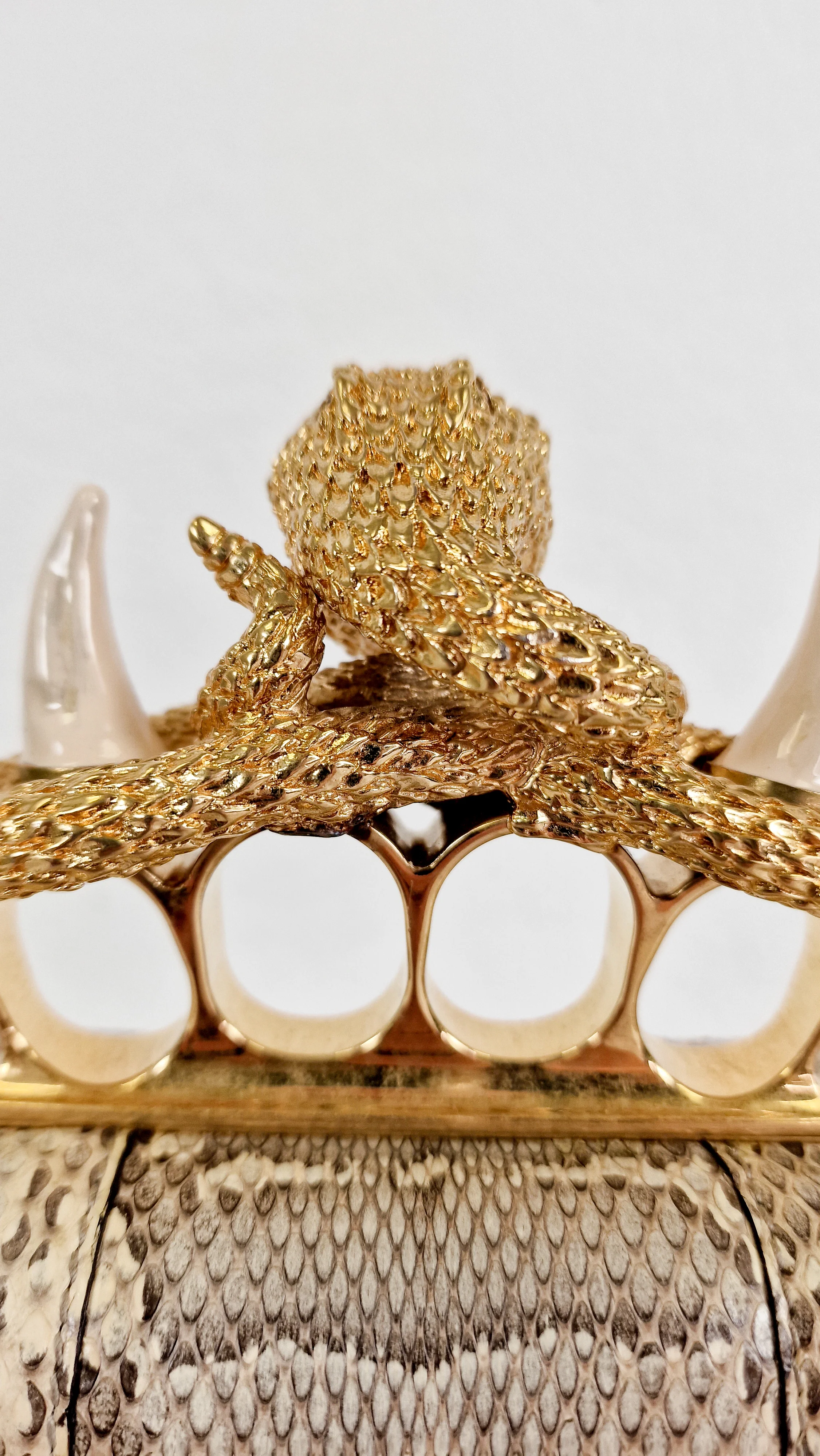 RARE Alexander McQueen Skull Knuckle Box Clutch in Ayers Snakeskin with Gold Serpent & Horns - 287073 000926 - Image 12