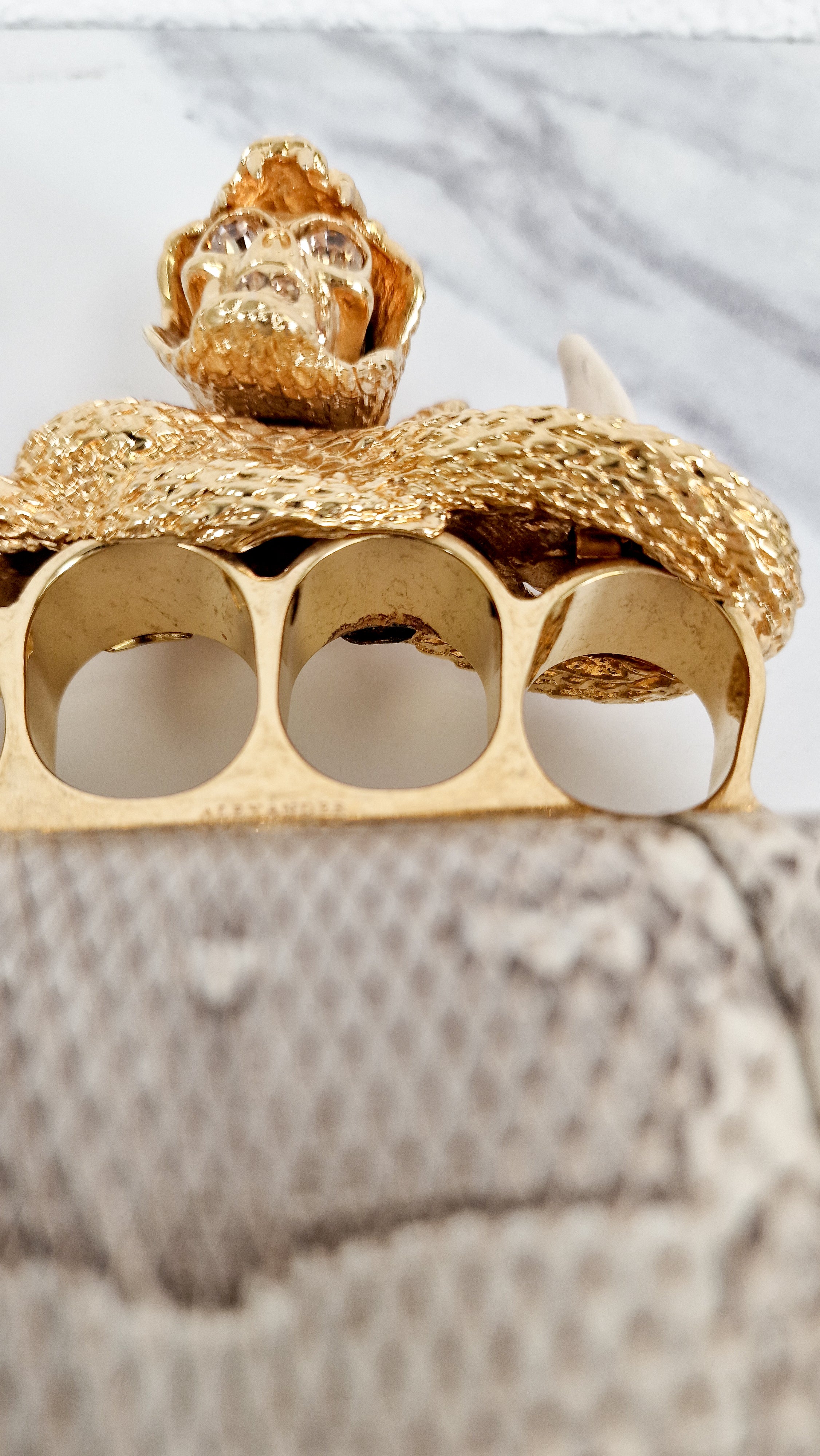 RARE Alexander McQueen Skull Knuckle Box Clutch in Ayers Snakeskin with Gold Serpent & Horns - 287073 000926 - Image 13