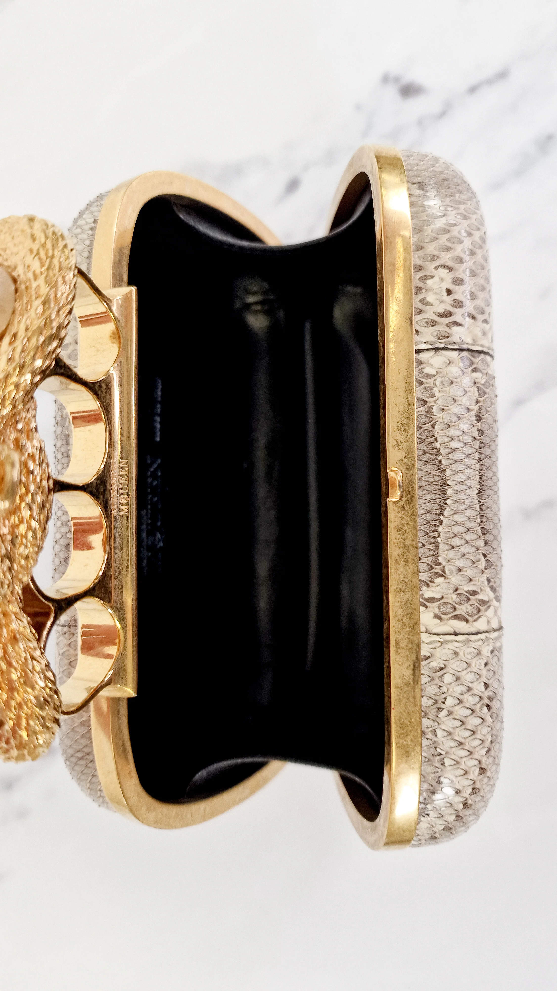 RARE Alexander McQueen Skull Knuckle Box Clutch in Ayers Snakeskin with Gold Serpent & Horns - 287073 000926 - Image 17