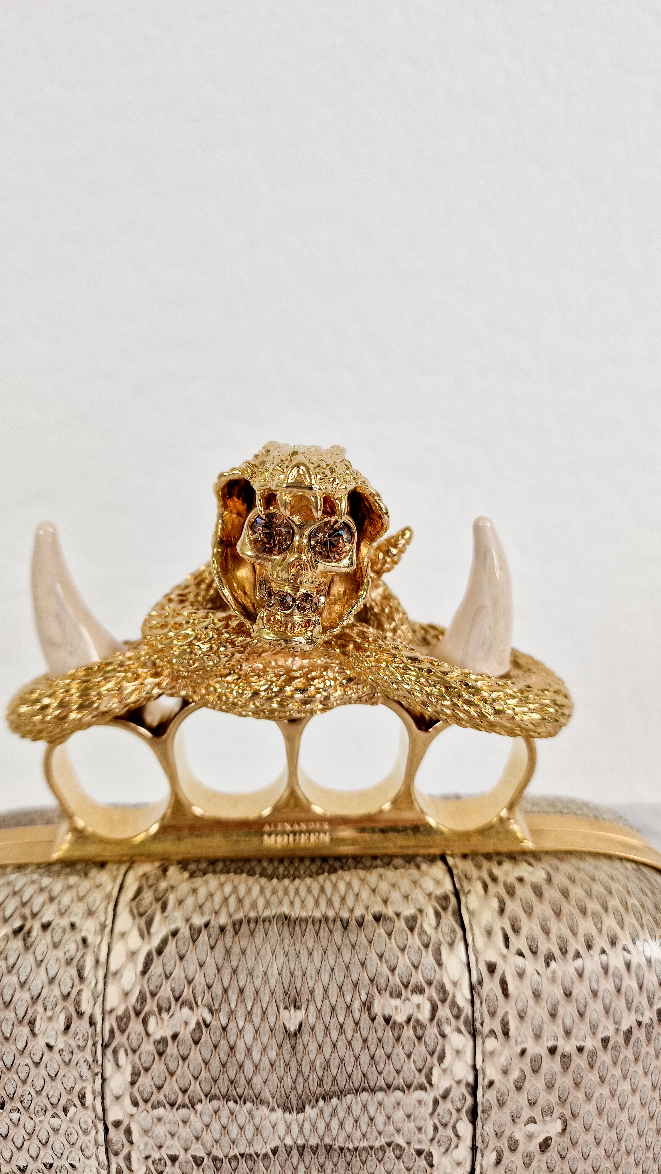 RARE Alexander McQueen Skull Knuckle Box Clutch in Ayers Snakeskin with Gold Serpent & Horns - 287073 000926 - Image 7