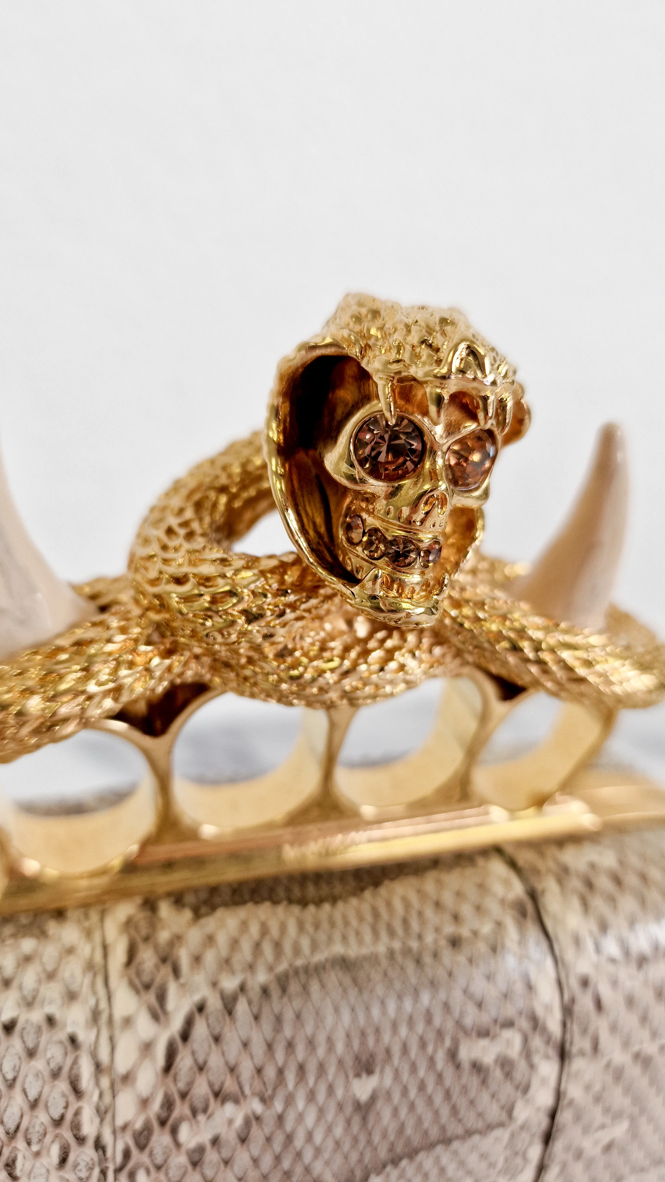 RARE Alexander McQueen Skull Knuckle Box Clutch in Ayers Snakeskin with Gold Serpent & Horns - 287073 000926 - Image 8