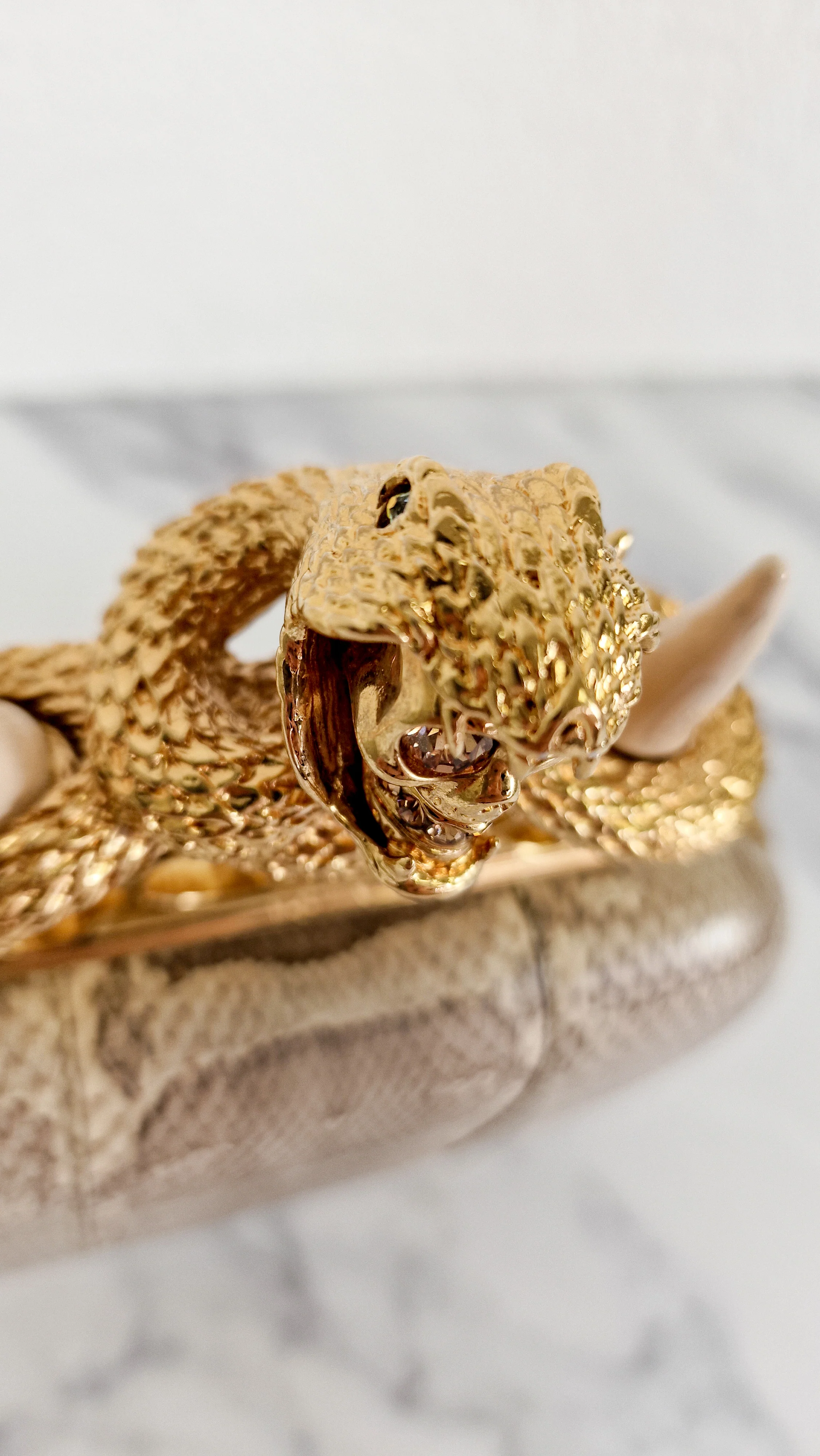 RARE Alexander McQueen Skull Knuckle Box Clutch in Ayers Snakeskin with Gold Serpent & Horns - 287073 000926 - Image 9