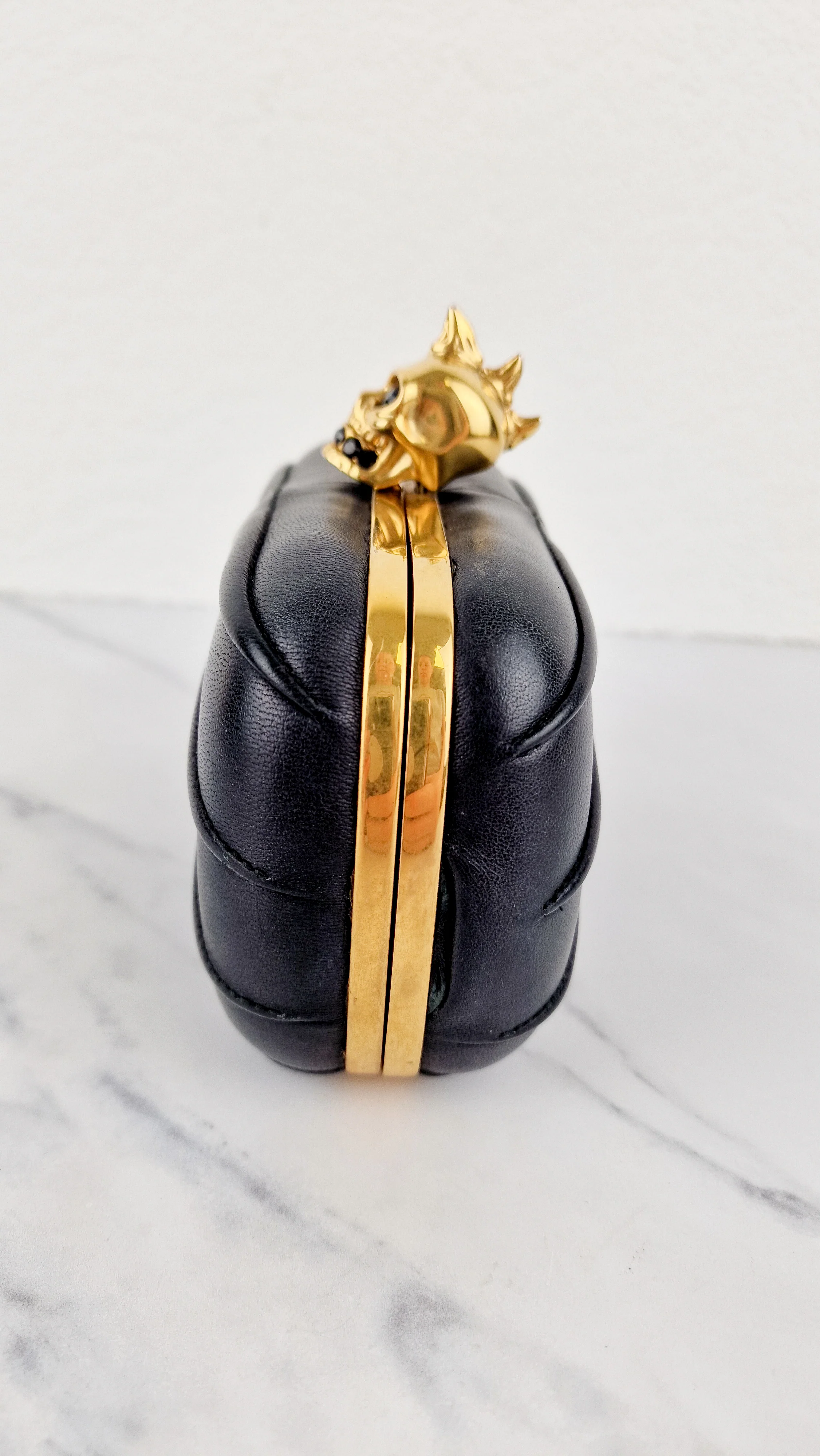 Alexander McQueen Mohawk Skull Box Clutch Black Leather and Swarovski Crystals 000926 - Image 4
