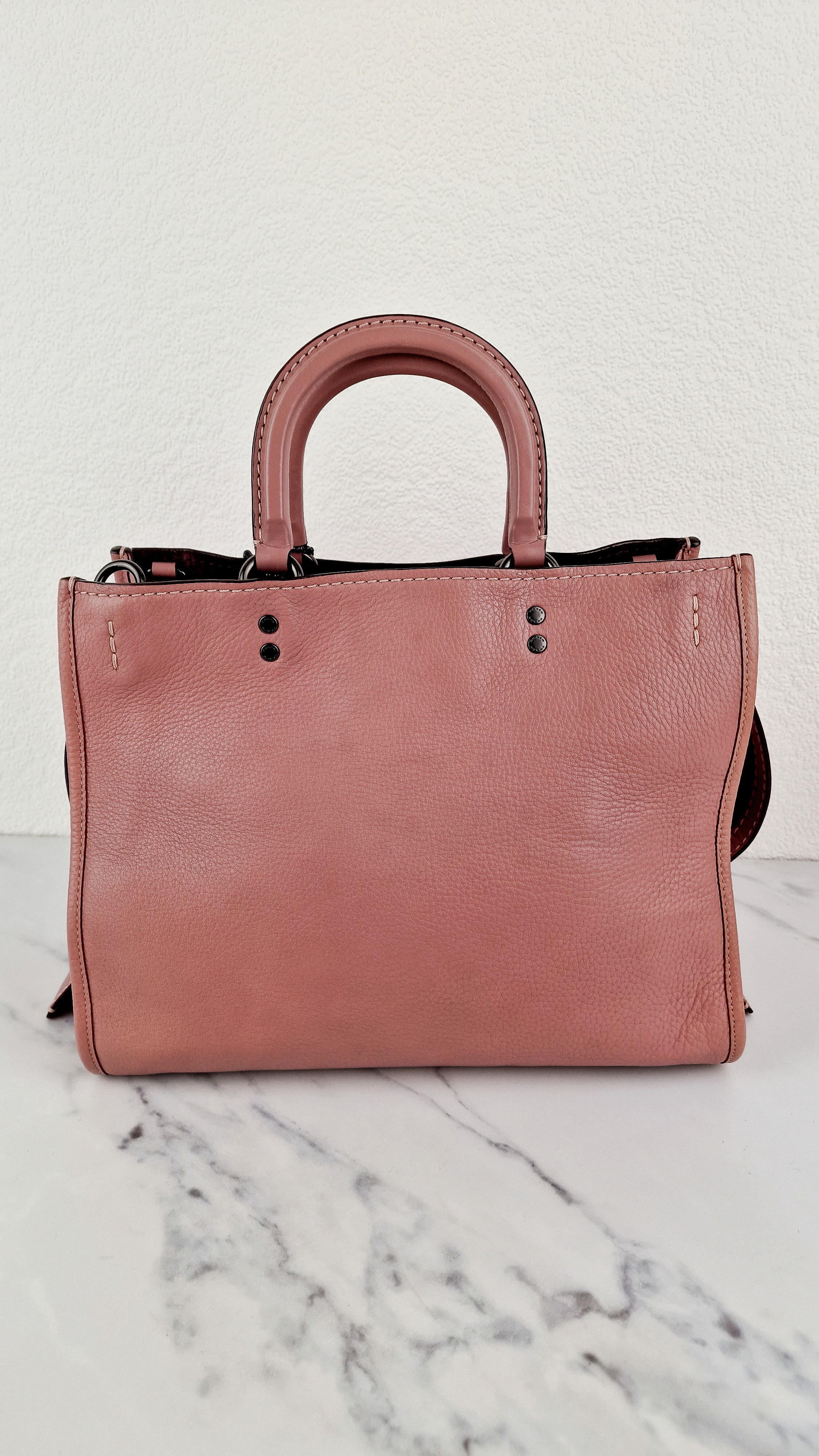 Coach 1941 Rogue 31 Dusty Rose Pink Mixed Leather Burgundy Suede - Satchel Handbag 23755 - Image 10