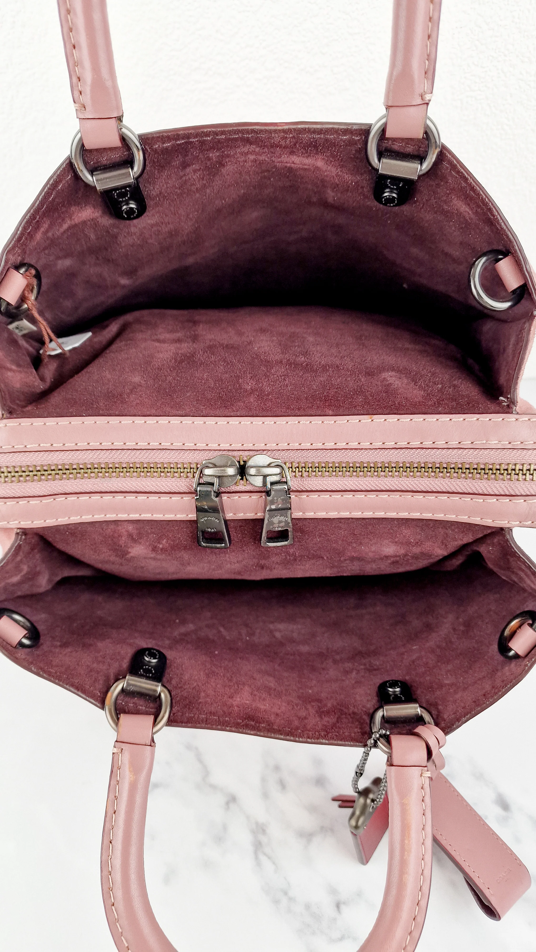 Coach 1941 Rogue 31 Dusty Rose Pink Mixed Leather Burgundy Suede - Satchel Handbag 23755 - Image 18