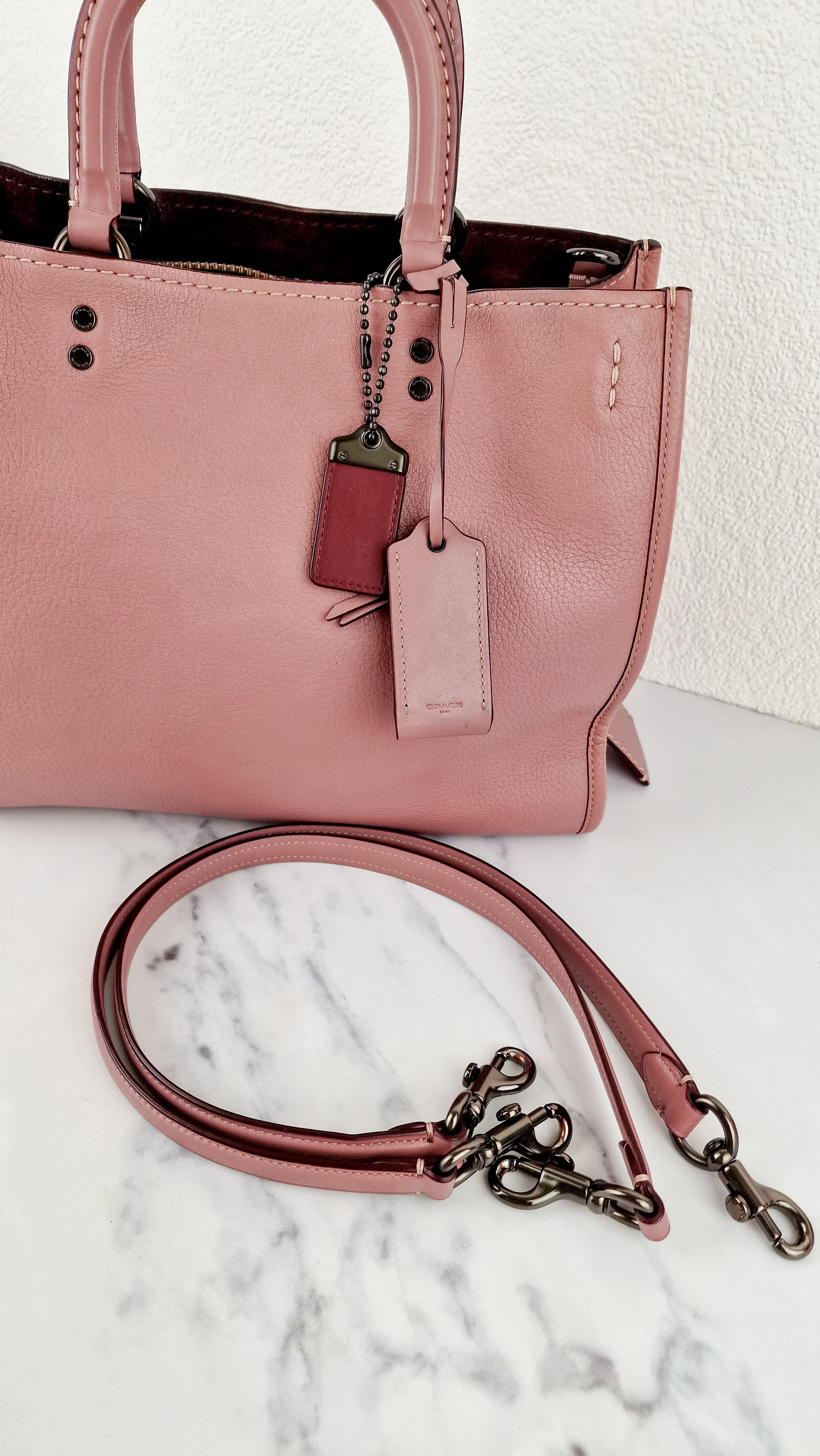 Coach 1941 Rogue 31 Dusty Rose Pink Mixed Leather Burgundy Suede - Satchel Handbag 23755 - Image 23