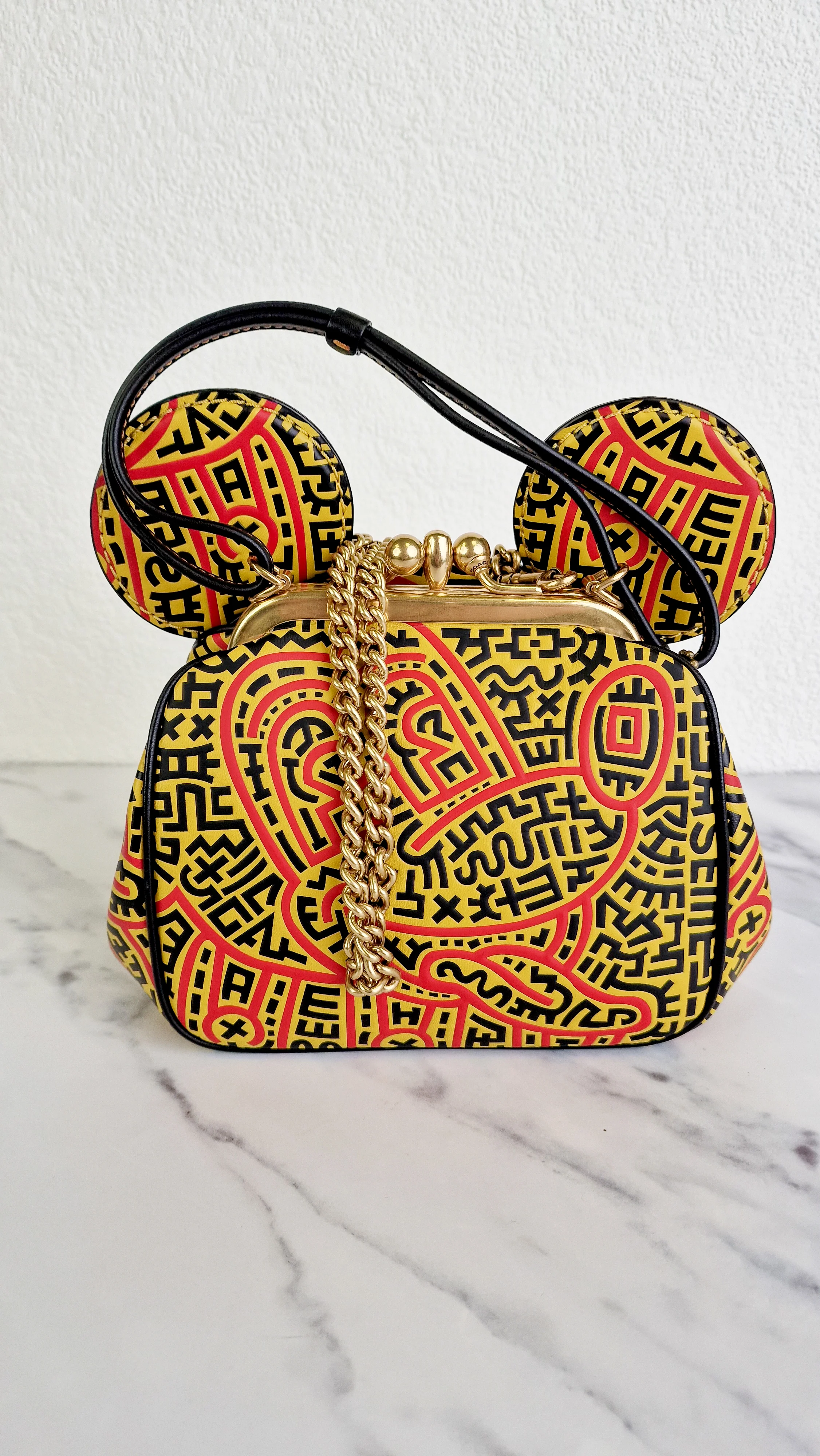 Coach 1941 Disney x Keith Haring Mickey Mouse Ears Kisslock Bag with Maze Artwork in Red & Yellow Leather - Coach 7418 - Image 2